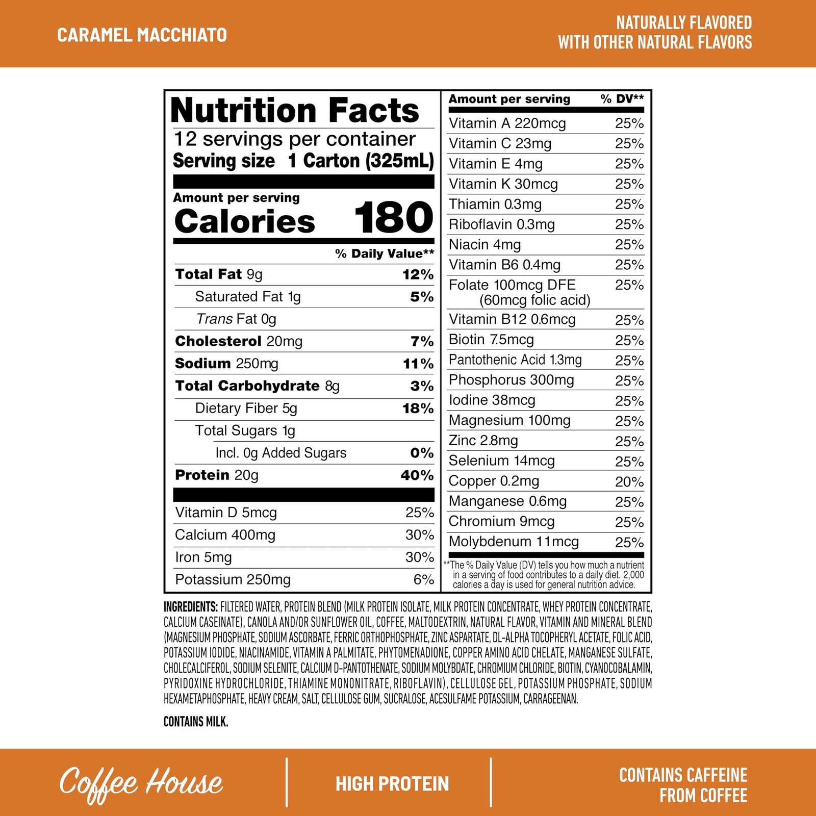 Slimfast Protein Shake Caffeine Caramel Macchiato- 20G Protein Meal Replacement