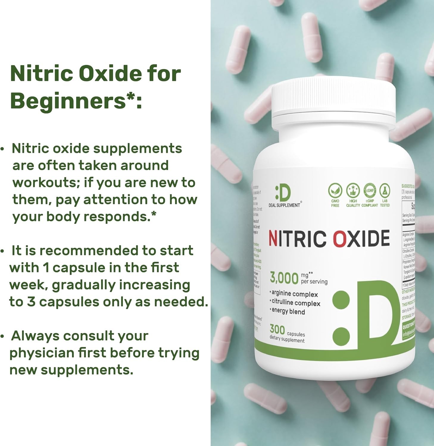 “Oxido Nitrico y L-arginina Extra Fuerte Para Aumentar La Energia Muscular 300Ct