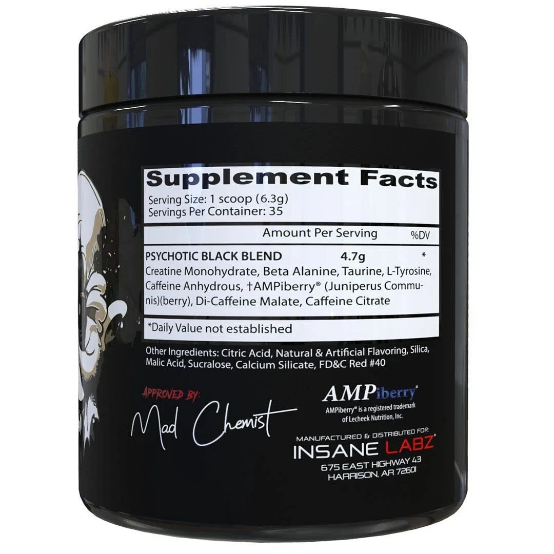 Insane Labz PSY-CHO-TIC BLACK Pre-Workout Energy Focus Pumps 35 Servings New