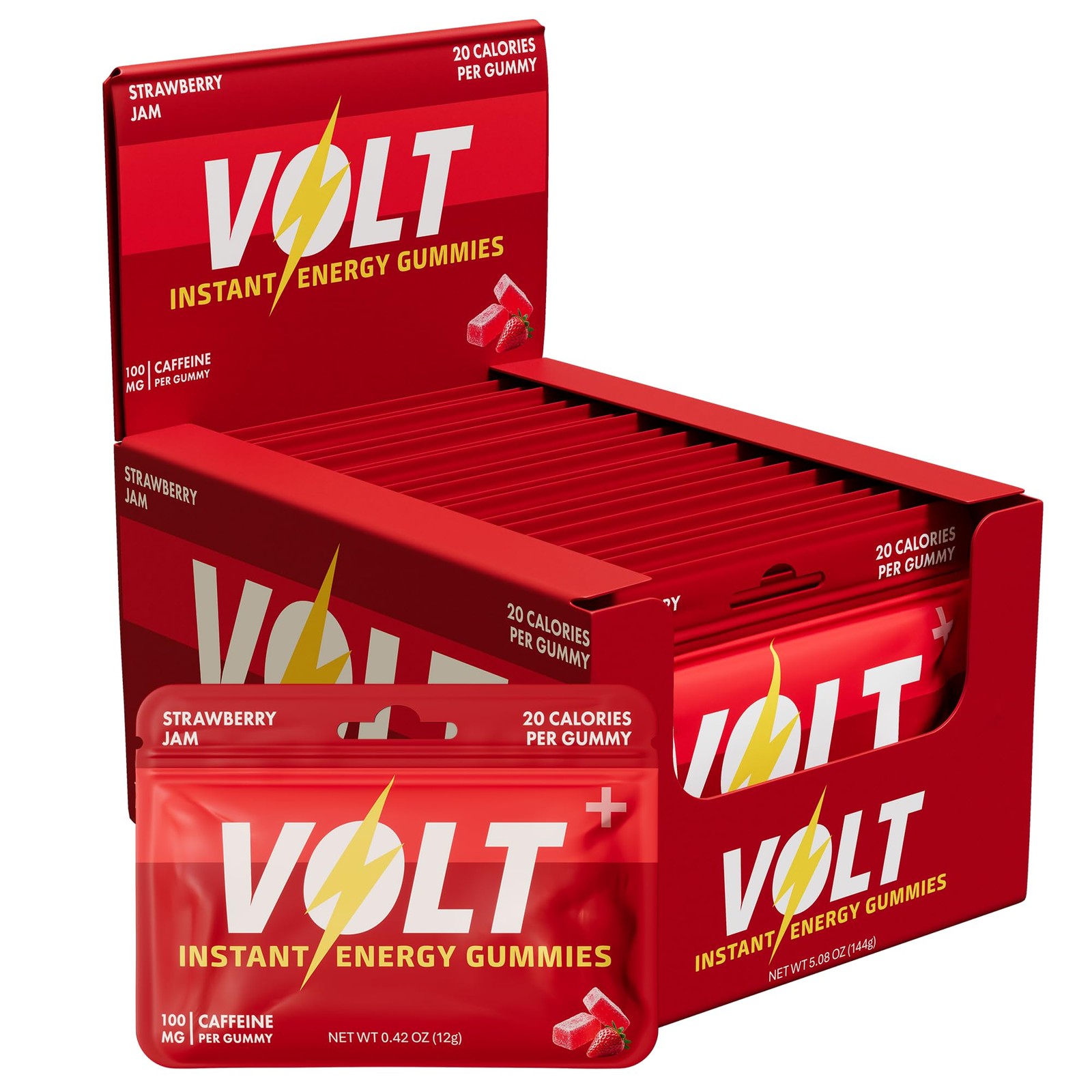 Volt Instant Energy Gummies – 100mg Caffeine per Gummy – Fast-Acting Fuel Red