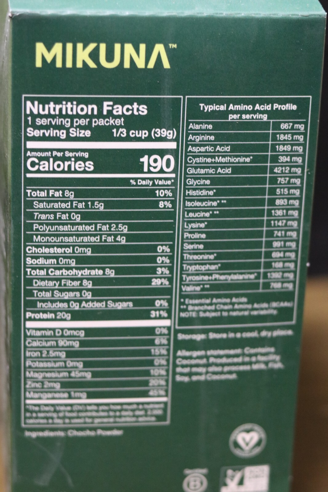 mikuna pure chocho protein powder 8 1.52oz packets