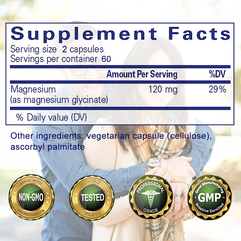 Magnesium 120mg Vegan Capsules Support Bone ,Cardiometabolic Health,