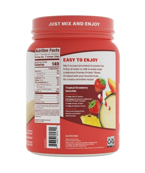 Premier Protein 100% Whey Protein Powder, Strawberry Milkshake, 1.7 lb