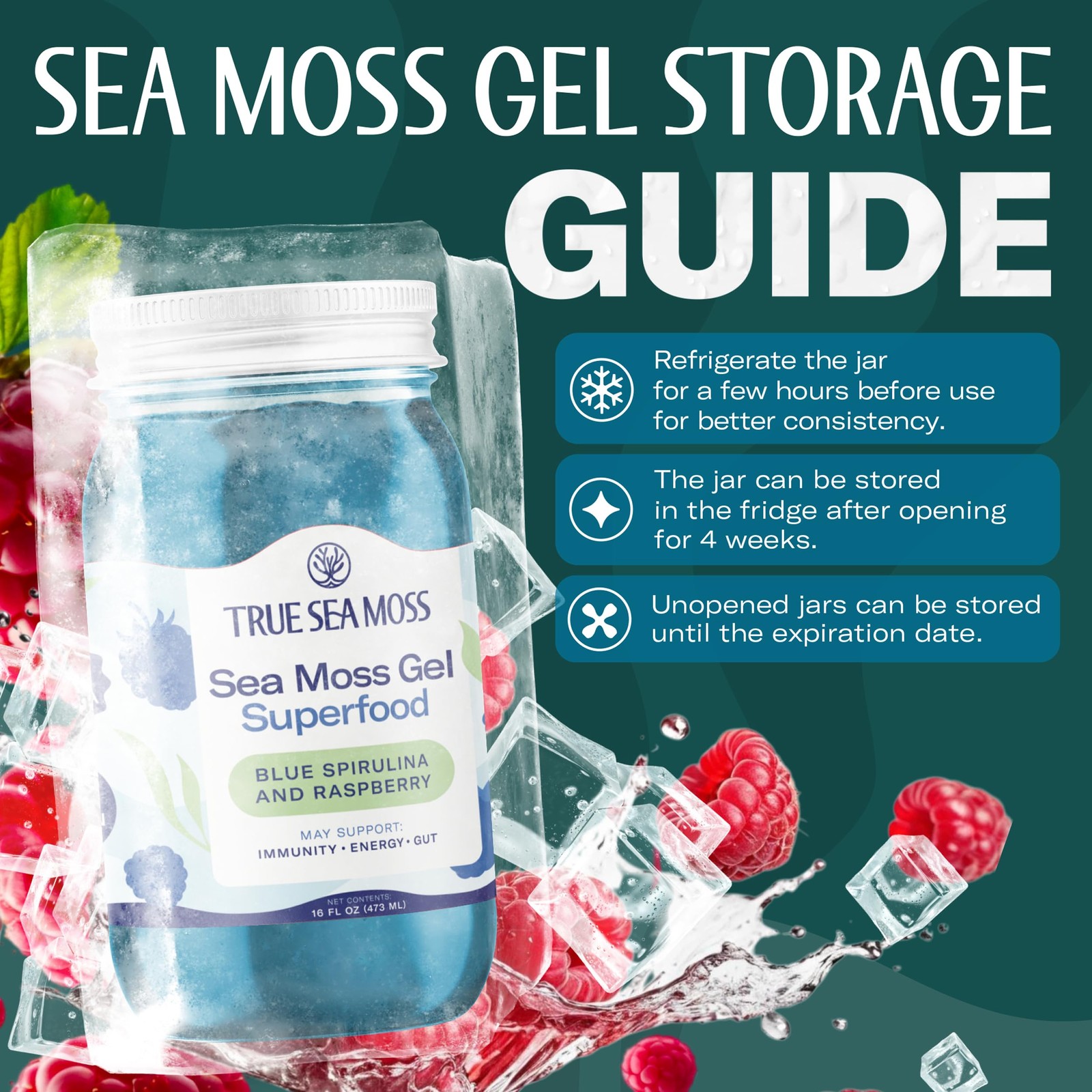 Sea Moss Gel – USA Made, Wildcrafted, Blue Spirulina, Fresh Fruits, 2 Pack