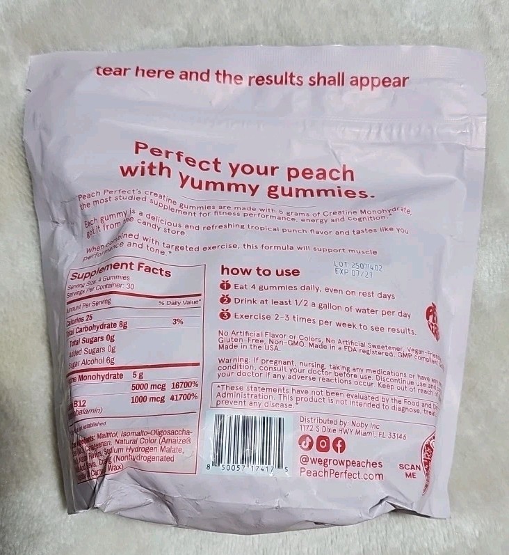 Peach Perfect Creatine Gummies 5g Tropical Fruit