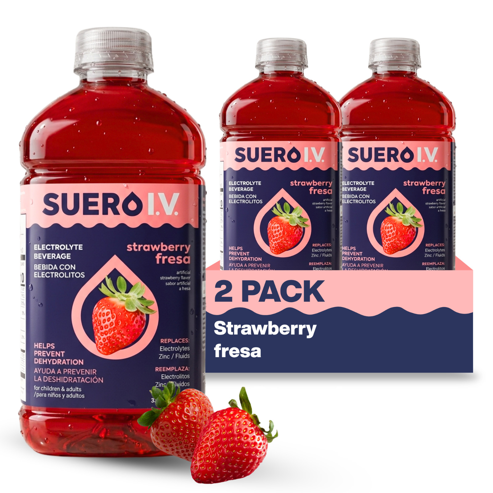 Suero I.V. Electrolyte Drink, Strawberry Flavor 33.8 fl oz – Hydrate (2-Pack)