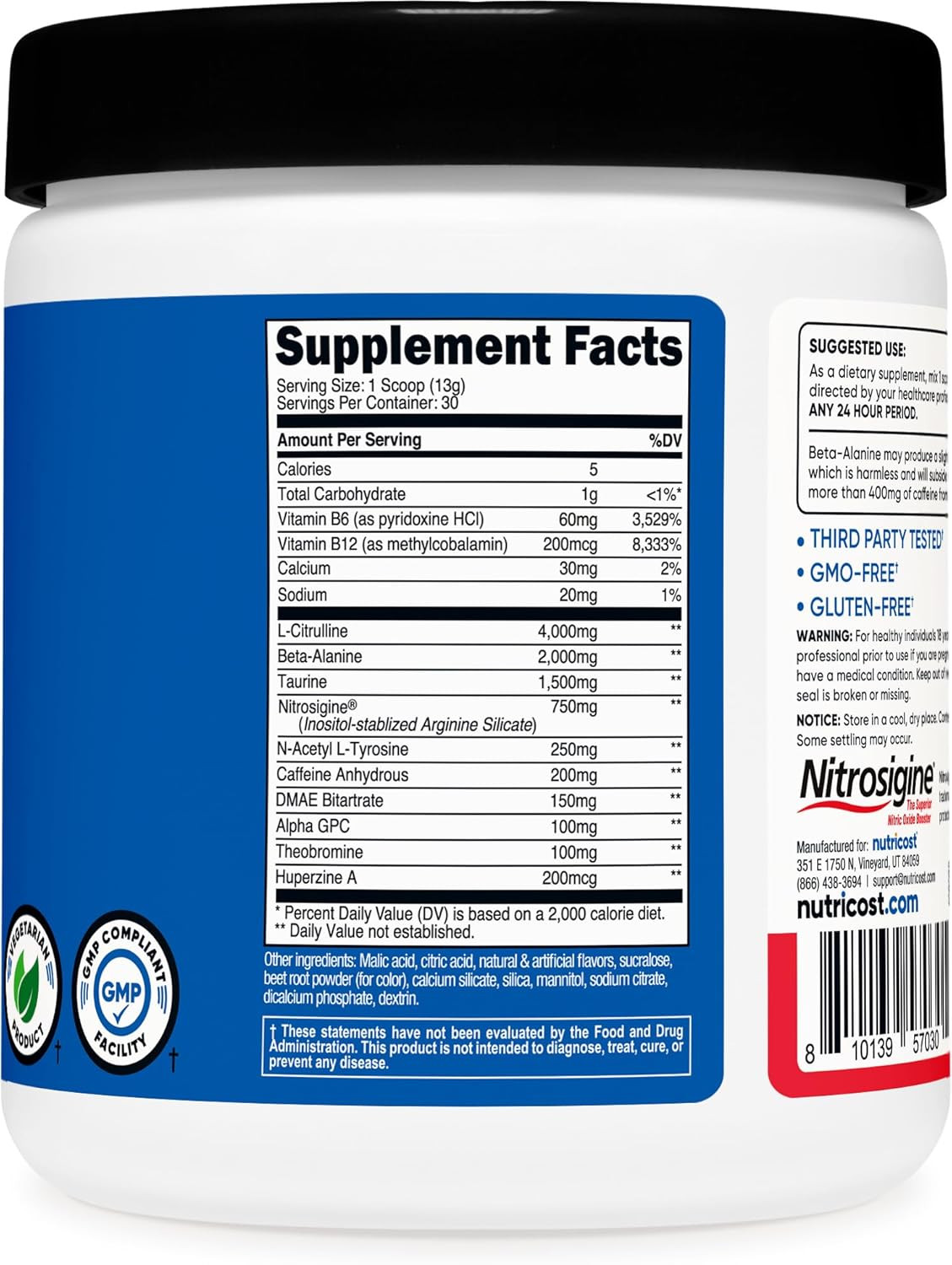 Pre-Workout Complex Powder (30 Servings, Fruit Punch) – with Beta-Alanine, Tauri