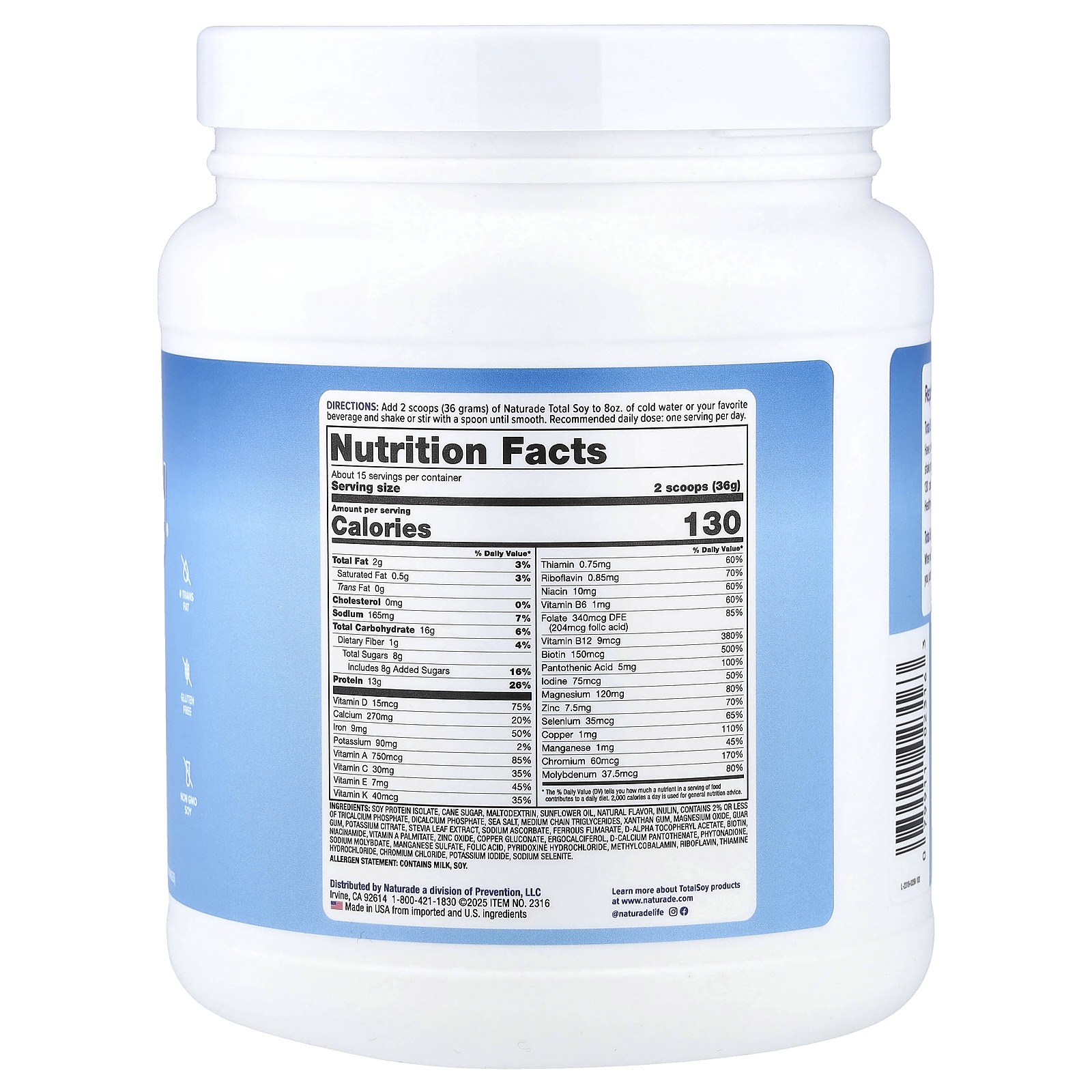 Naturade Total Soy Weight Loss Shake Vanilla 19 1 oz 540 g Egg-Free,
