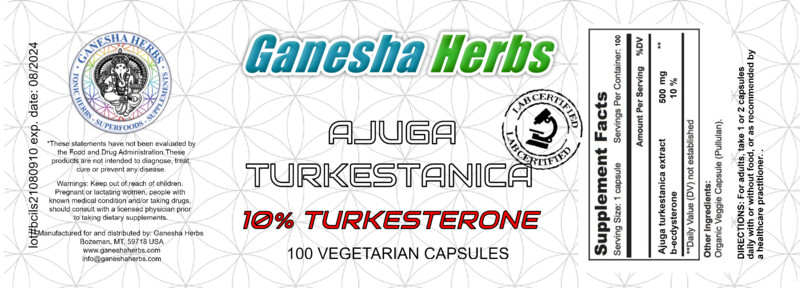 TURKESTERONE 10% from AJUGA TURKESTANICA Extract 100 x 500mg Capsules!
