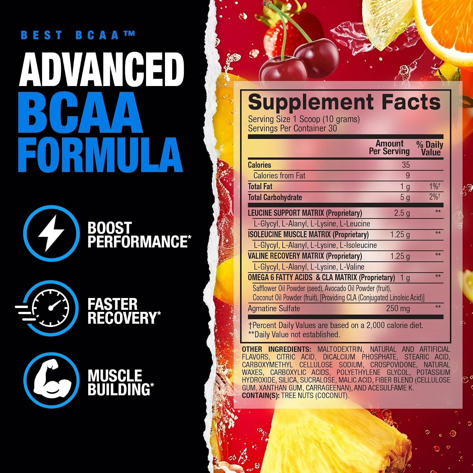 BPI Sports Best BCAA Powder – Hydration, Fruit Punch, 30 Servings