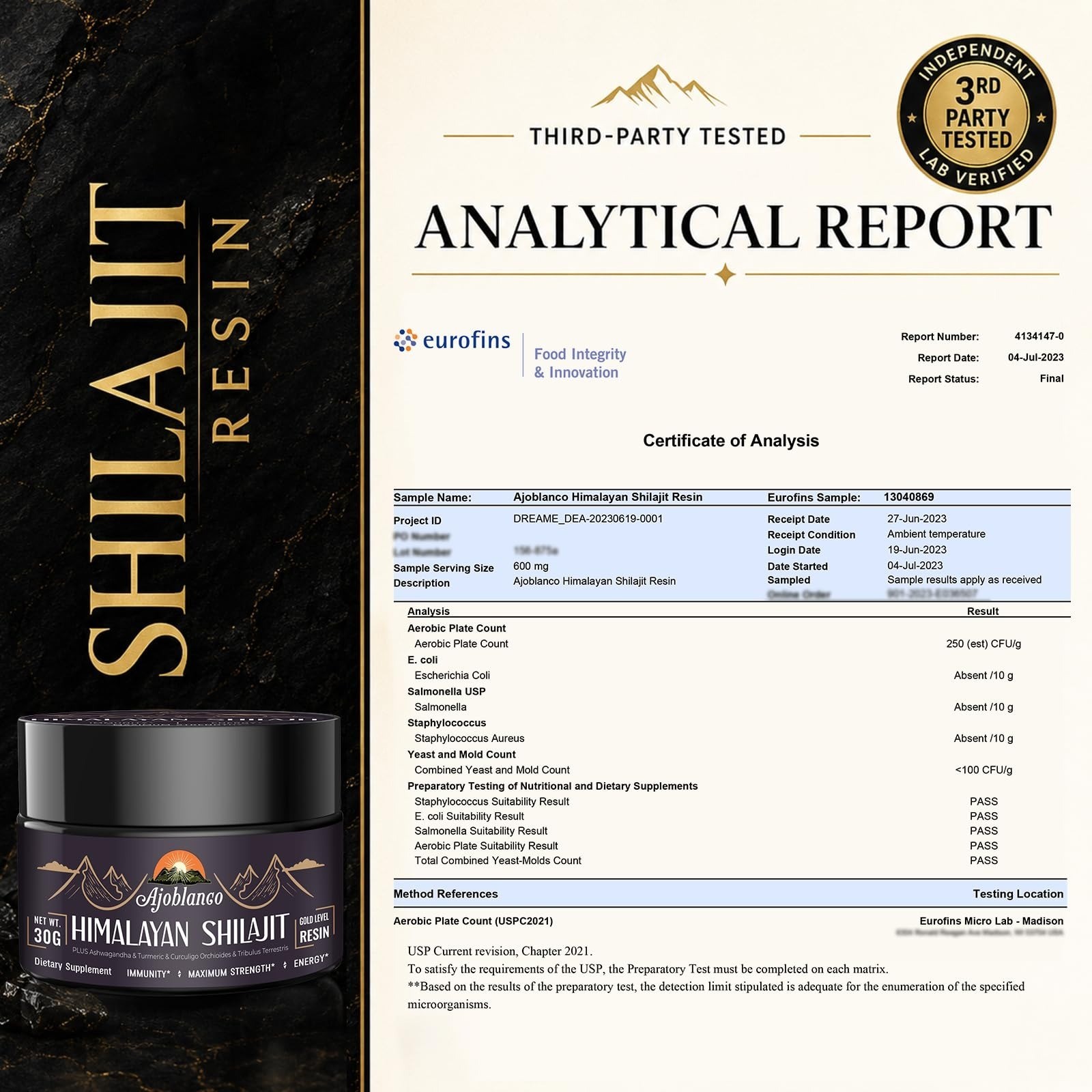 Ajoblanco Organic Shilajit Resin 600mg – Energy, Strength & Immunity
