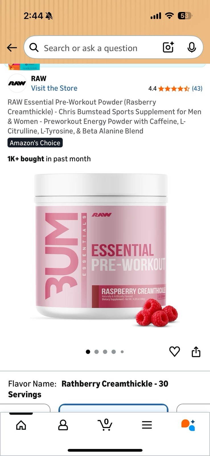 Raw Nutrition x CBUM – Essential Pre-Workout Powder – Energy & Focus-30 Servings
