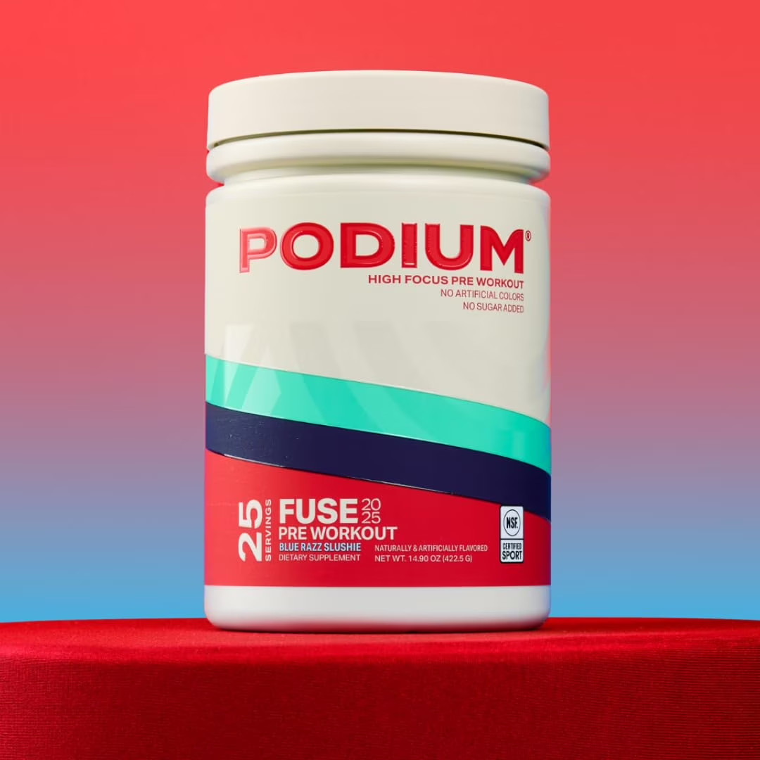 Podium Nutrition, Fuse 2025 Pre Workout Powder, Blue Razz Slushie, 25 Servings,