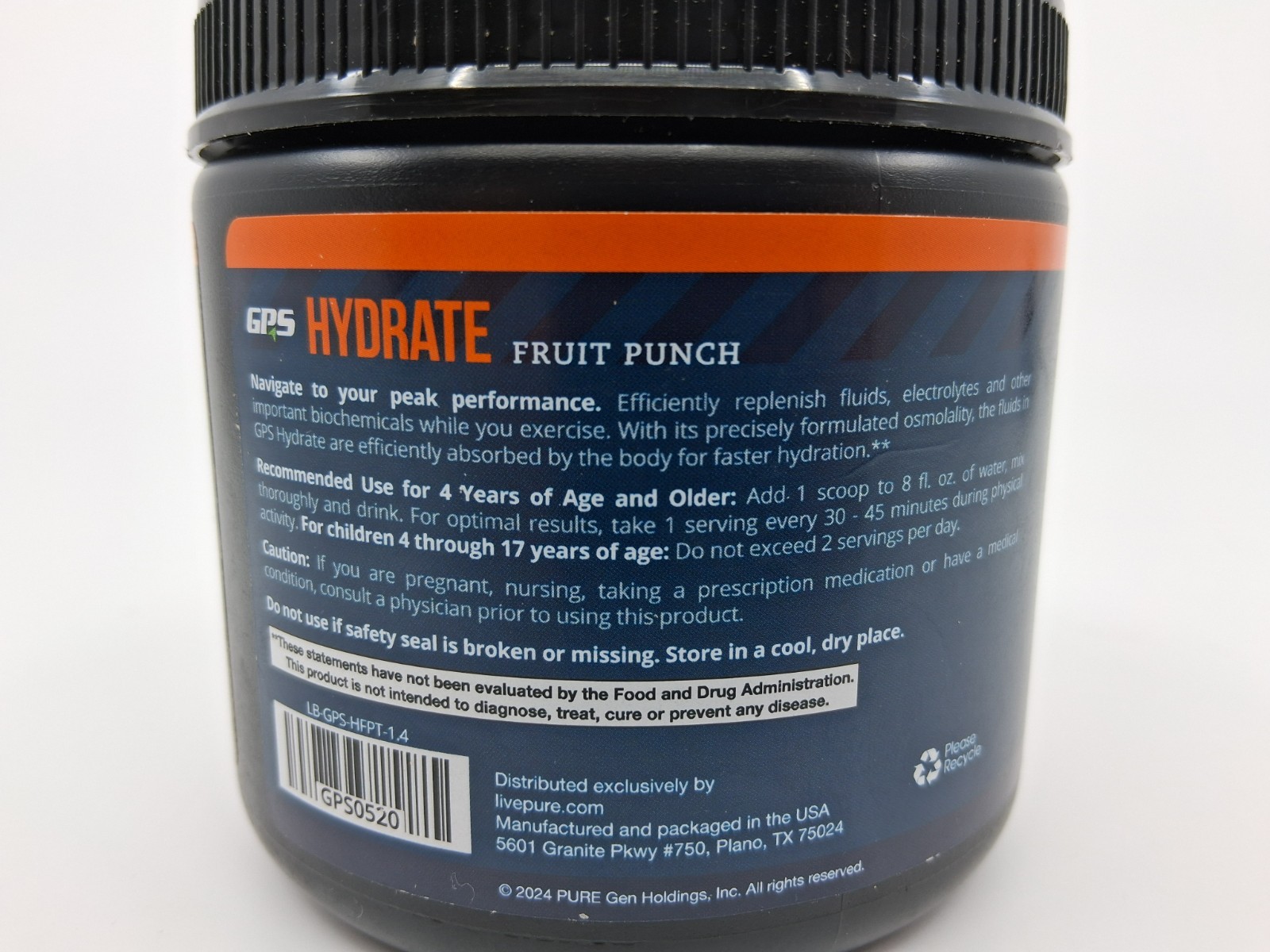 LivePURE GPS Hydrate During-Workout Supplement 11 oz Open & Full EXP 2/2027