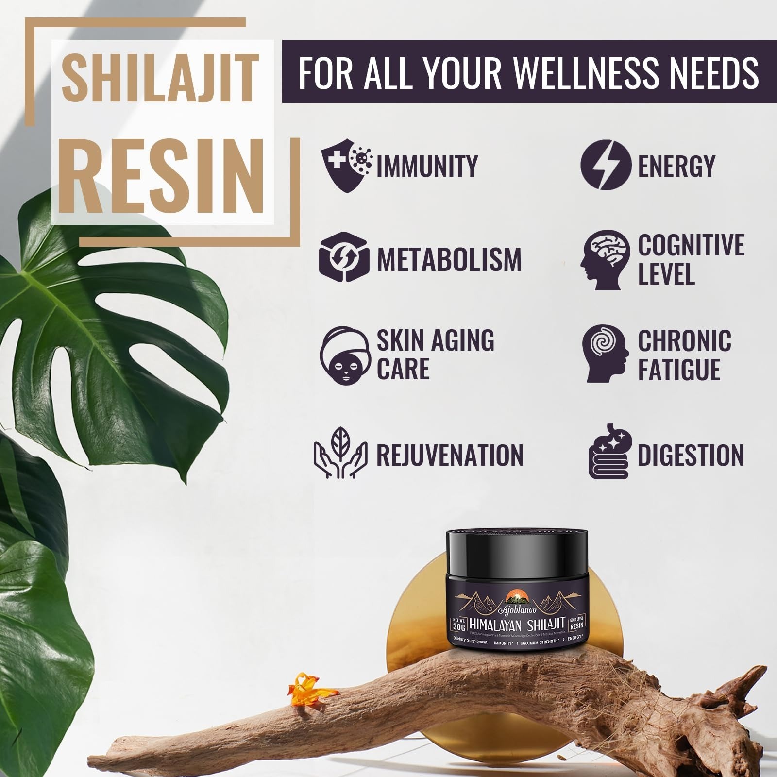 Ajoblanco Organic Shilajit Resin 600mg – Energy, Strength & Immunity