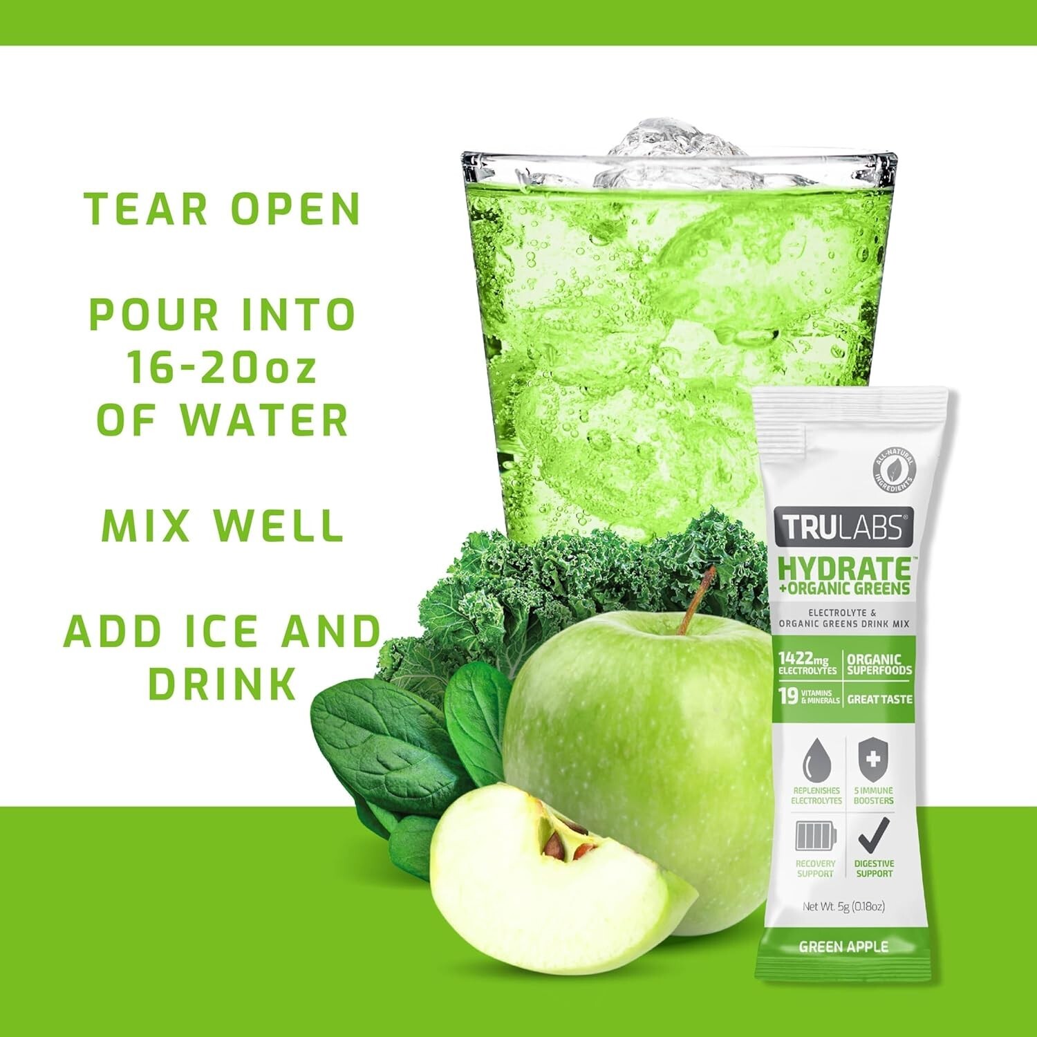 TRULABS Hydrate + Organic Greens 6ct. Sugar Free Electrolytes Hydration Packets