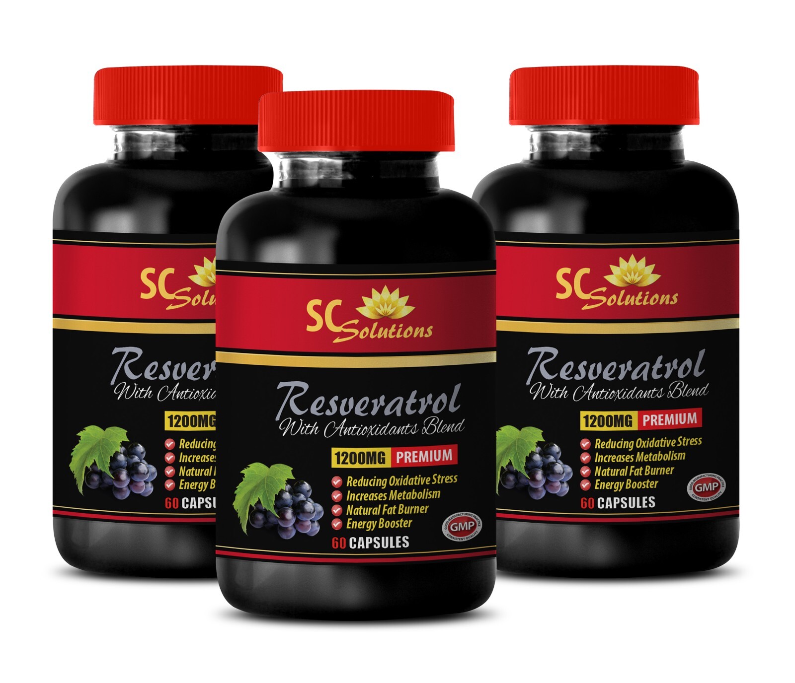 resveratrol vitamins – PURE RESVERATROL 1200MG – natural antioxidant – 3 Bottles