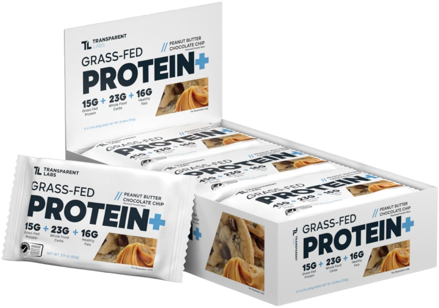 Transparent Labs Protein+ Bars Peanut Butter Chocolate Chip, 12 Bars