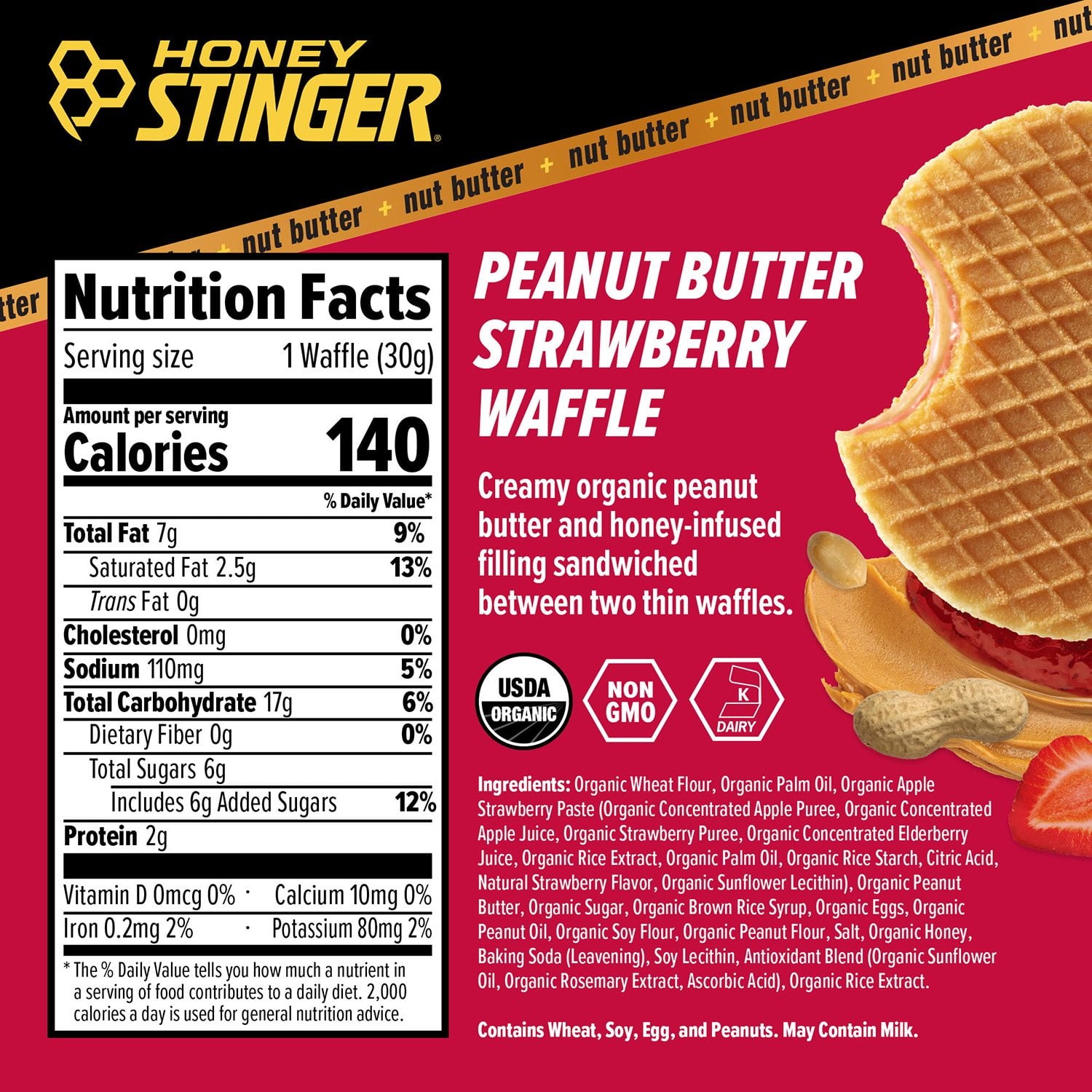 Honey Stinger Organic Energy Waffle, Peanut Butter Strawberry, Caffeine Free