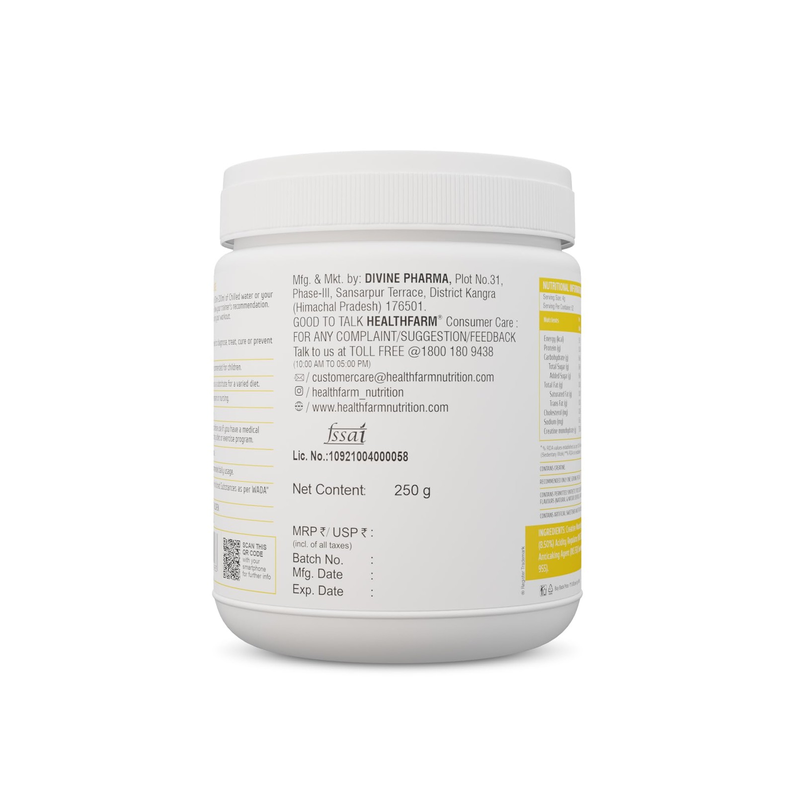 Healthfarm Crea3x 250g | 3g Creatine 62 Servings