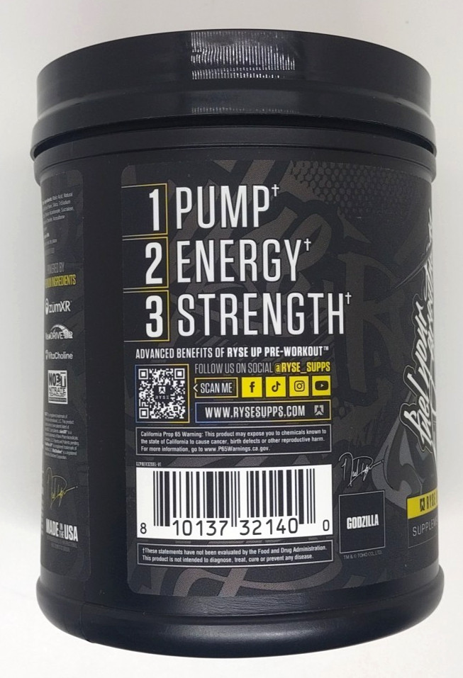 RYSE Godzilla Pre Workout Electric Lemonade 1.6 lbs Exp: 04/2027