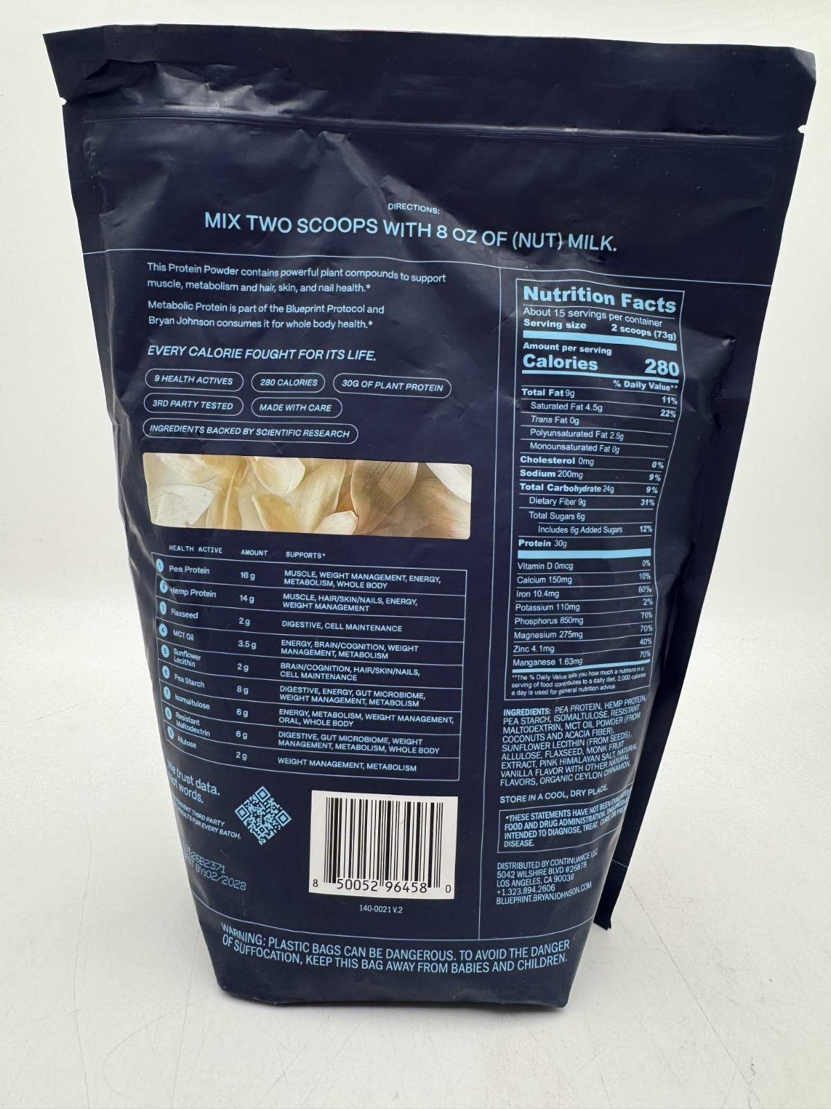 Blueprint Bryan Johnson Metabolic Protein Powder Natural Vanilla 38.8oz BB: 2/28