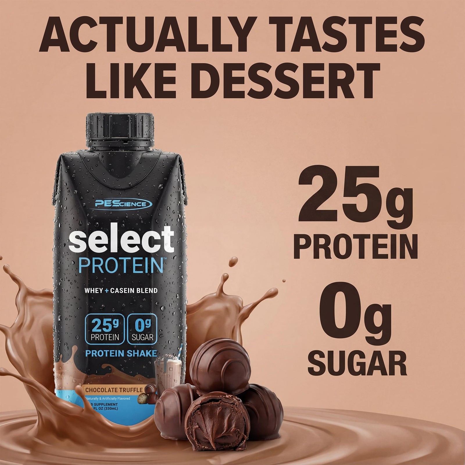 PEScience Select Protein Shake RTD, 25g Whey and 11.12 Fl Oz (Pack of 4)