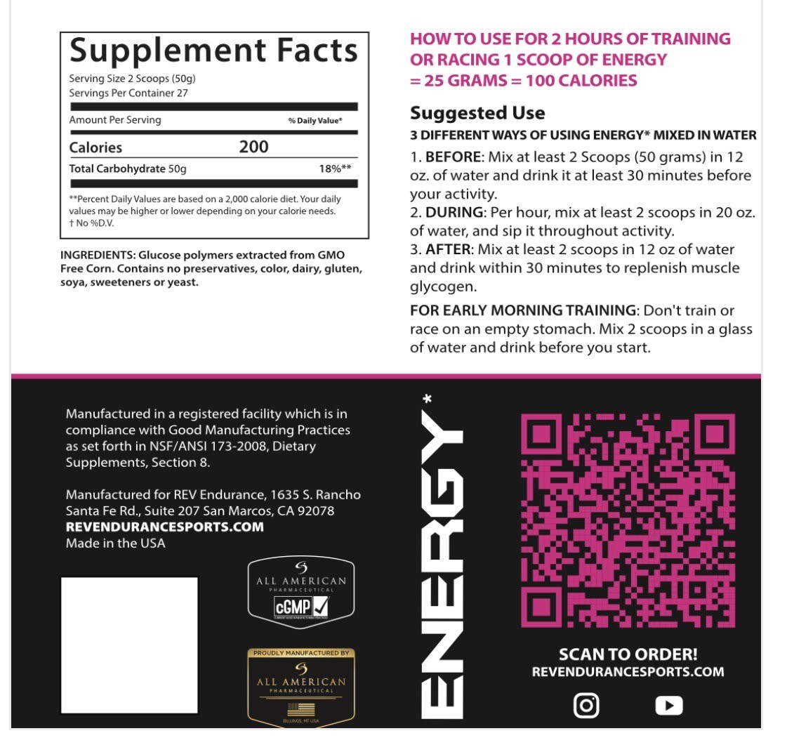 REV Energy Carbohydrate Fuel – endurance sports nutrition – compare to Carbo Pro