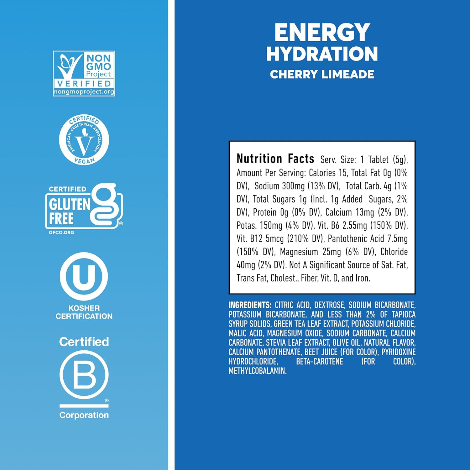 Nuun Energy Electrolyte Tablets Caffeine B Vitamins Cherry Limeade, 80ct