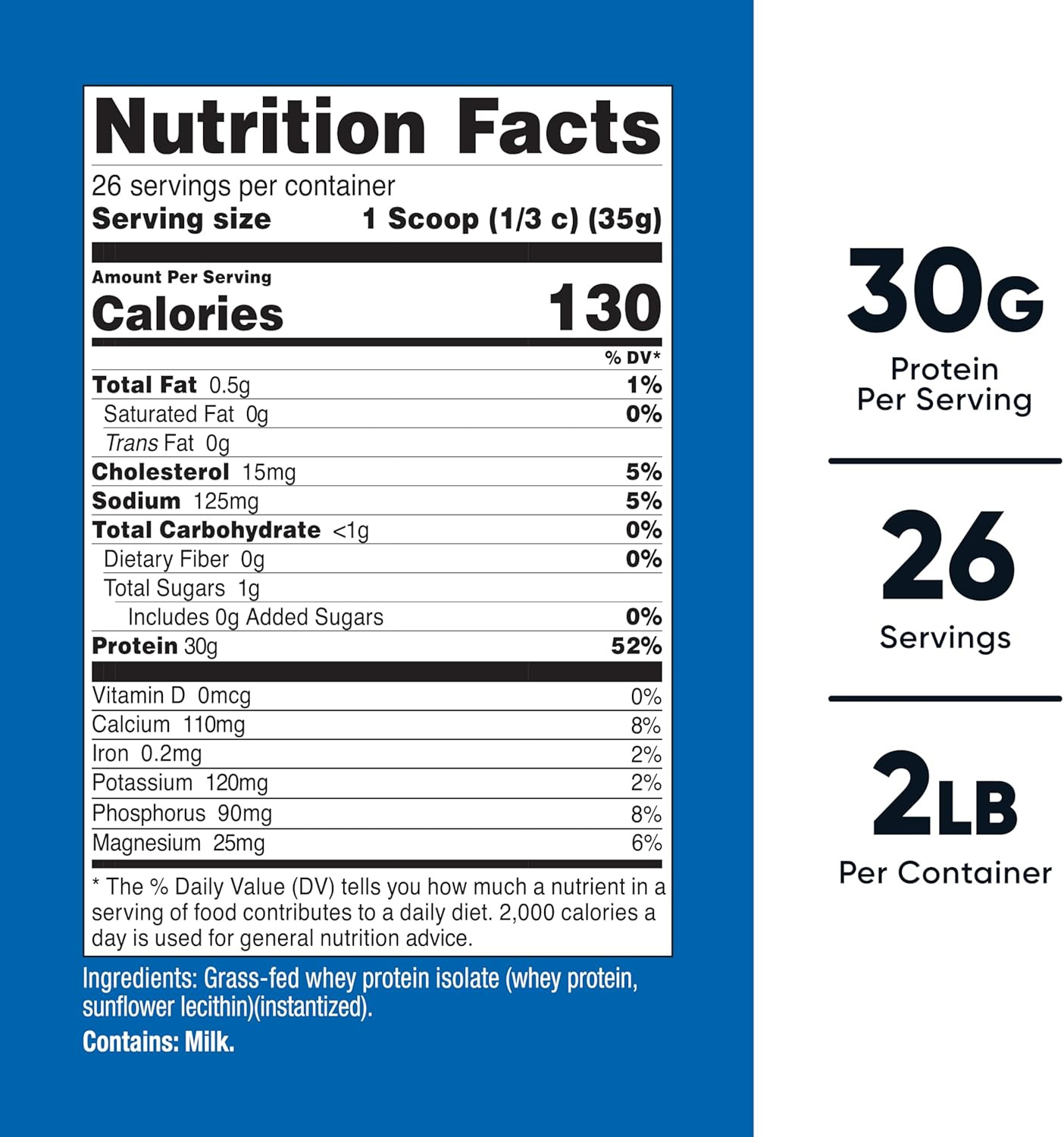 Grass-Fed Whey Protein Isolate (Unflavored) 2LBS – Non-Gmo, Gluten Free, Pure Pr