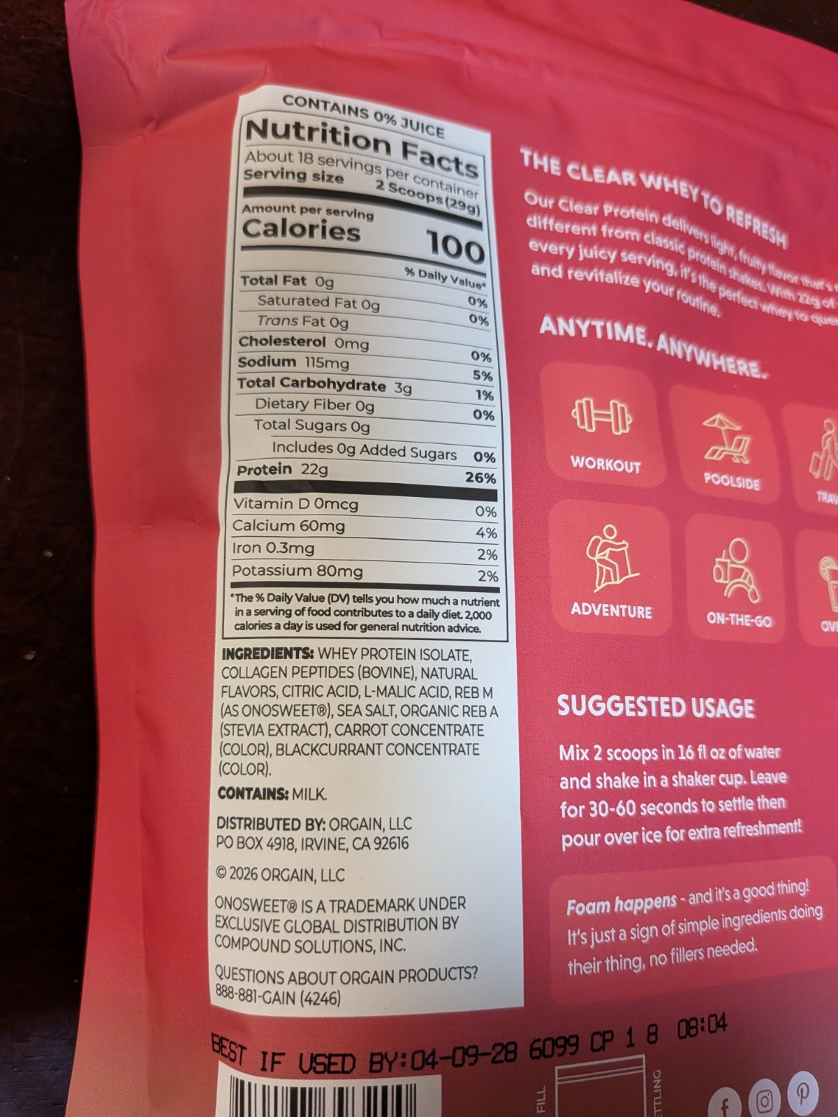 Orgain Clear Whey Protein Powder – Watermelon, 18.4 Oz