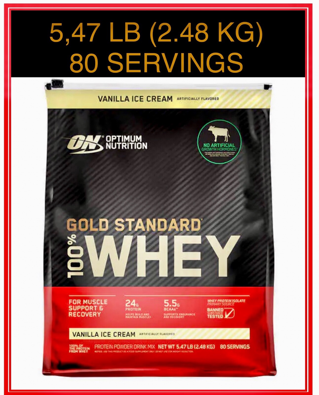 100% Whey Protein, Optimum Nutrition Gold Standard, 80 Servings, 24g Protein