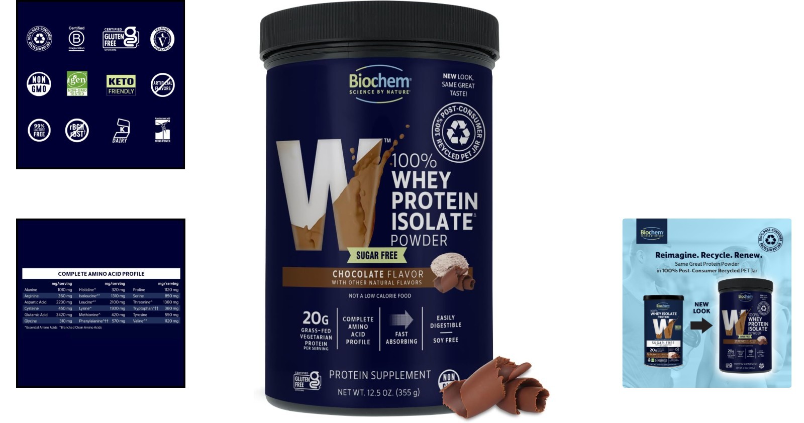 100% Whey Protein Chocolate – 20g Pure Grass-Fed & Sugar-Free 12.5oz