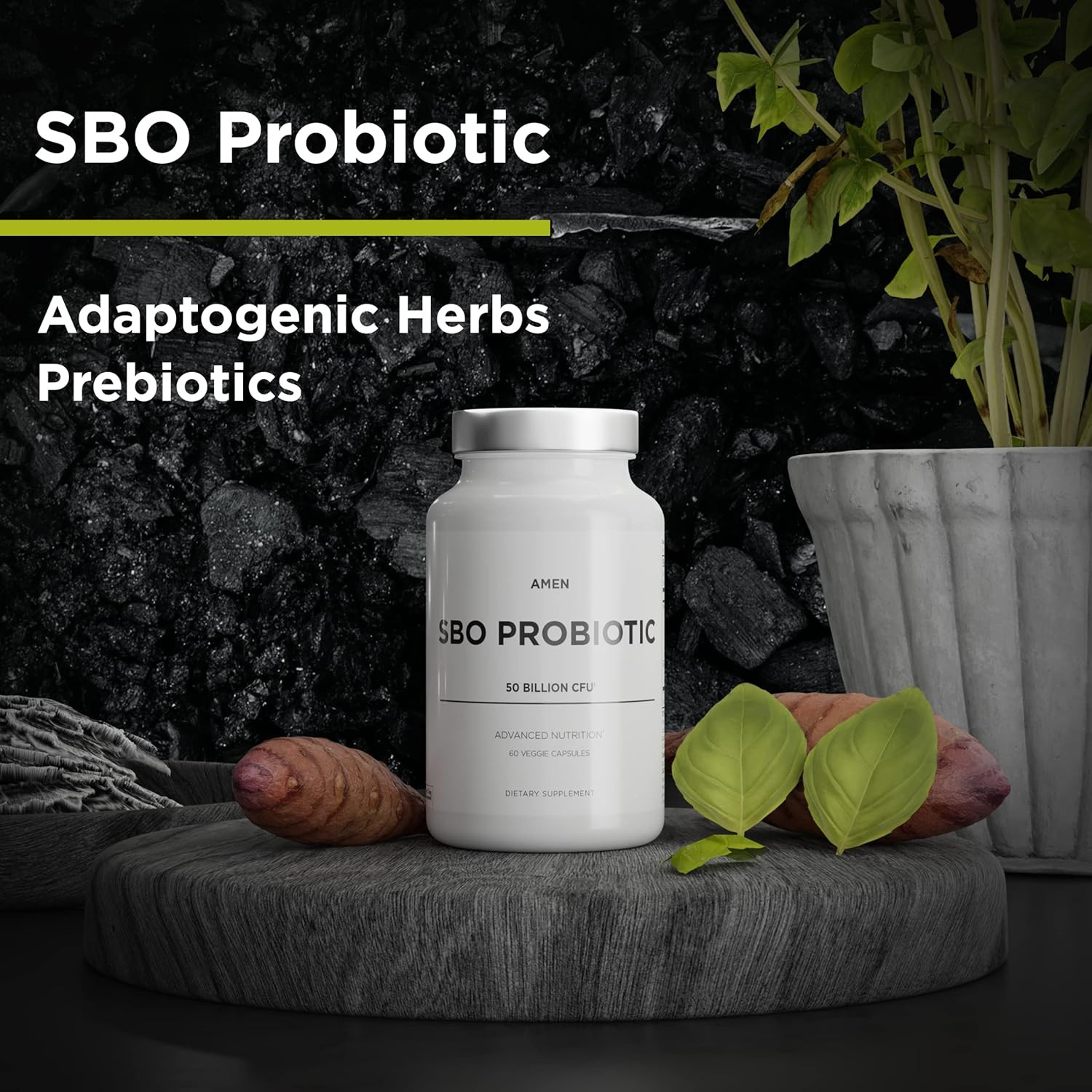Amen SBO Probiotic 60 Ct 50 Billion CFU w/ Prebiotics Shelf Stable Vegan Non-GMO