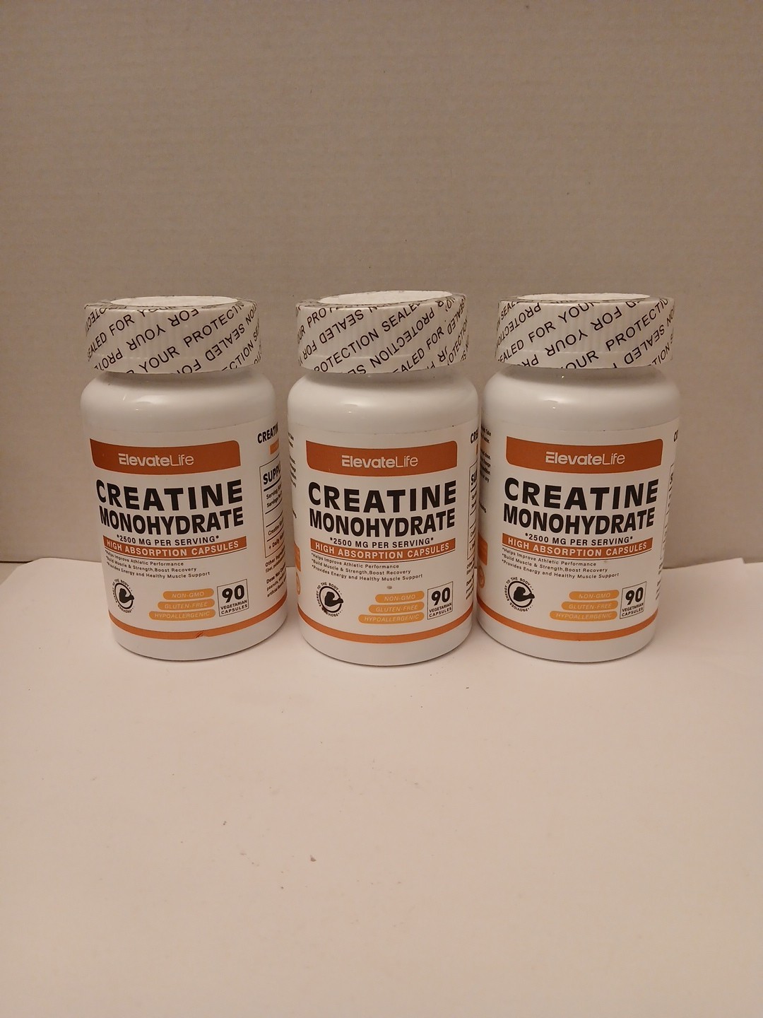 THREE Elevate Life Creatine Monohydrate 2500mg 90 Capsules Each Total 270