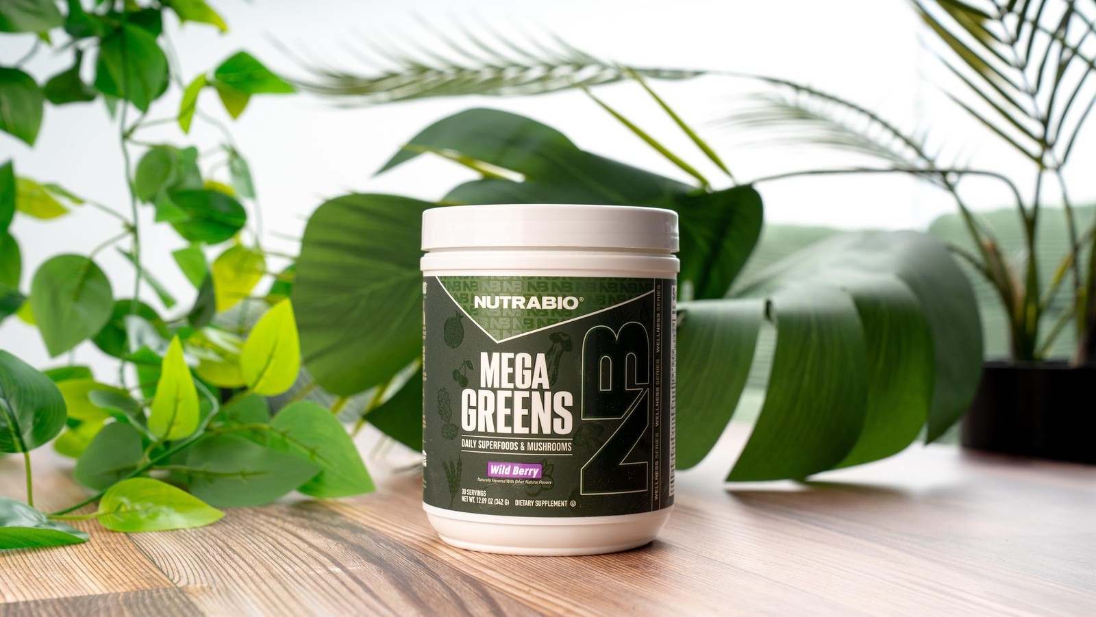 NutraBio Mega Greens Super Greens Powder Wild Berry 30 Servings