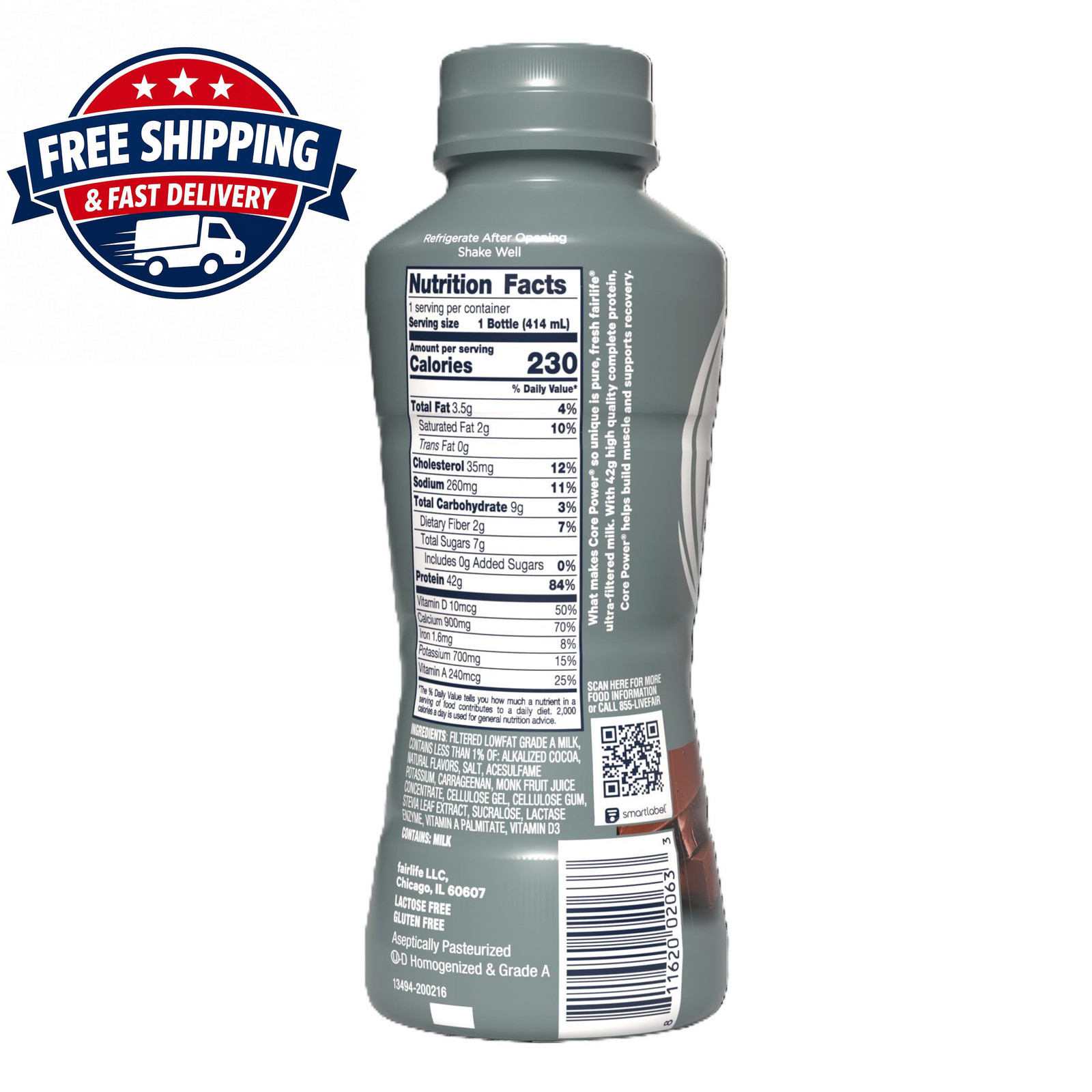 Core Power High Protein Shake, Chocolate, 42g Bottle, 14oz, 12 Pack