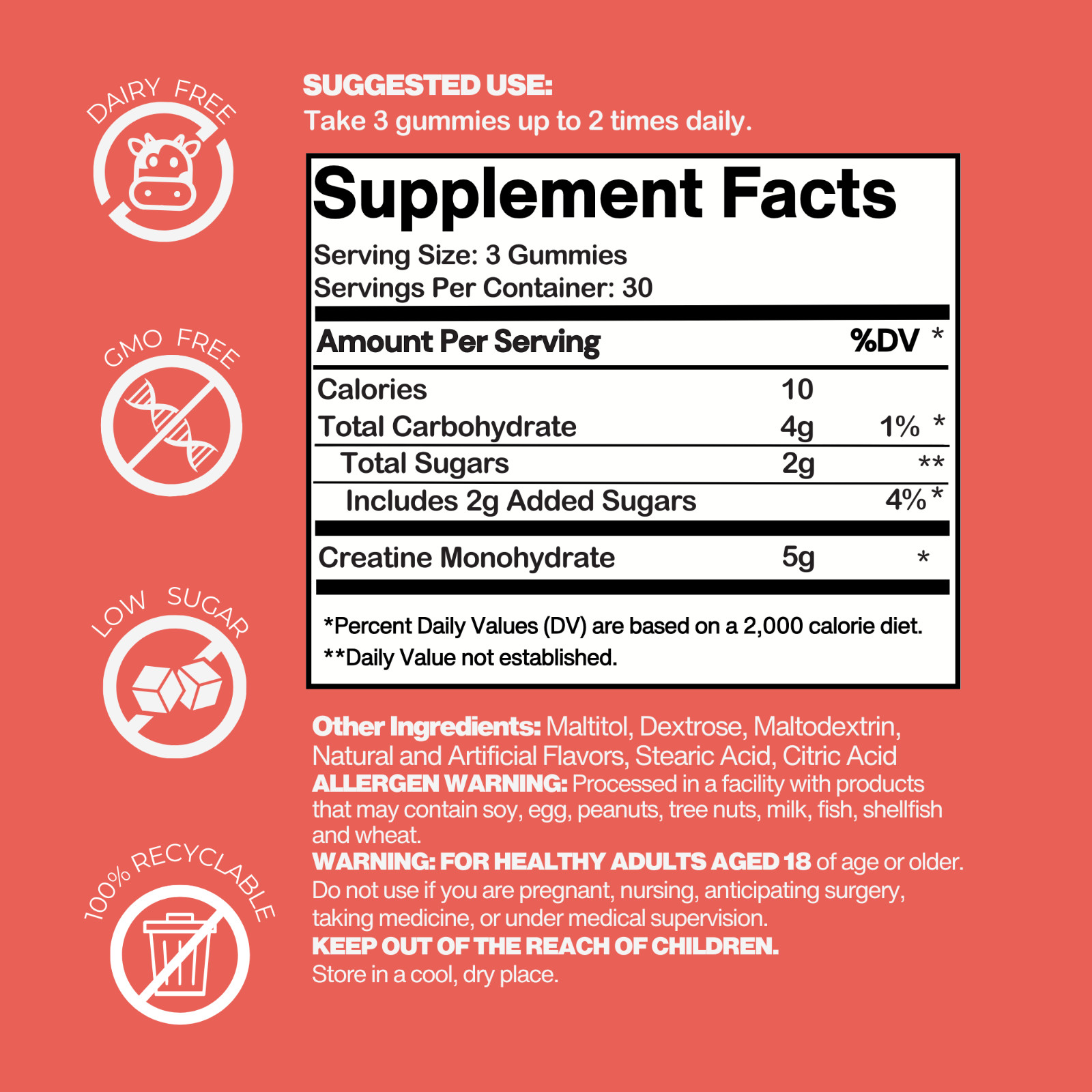Creatine Monohydrate Gummies 5G Individually Wrapped – Strawberry 30 Serves