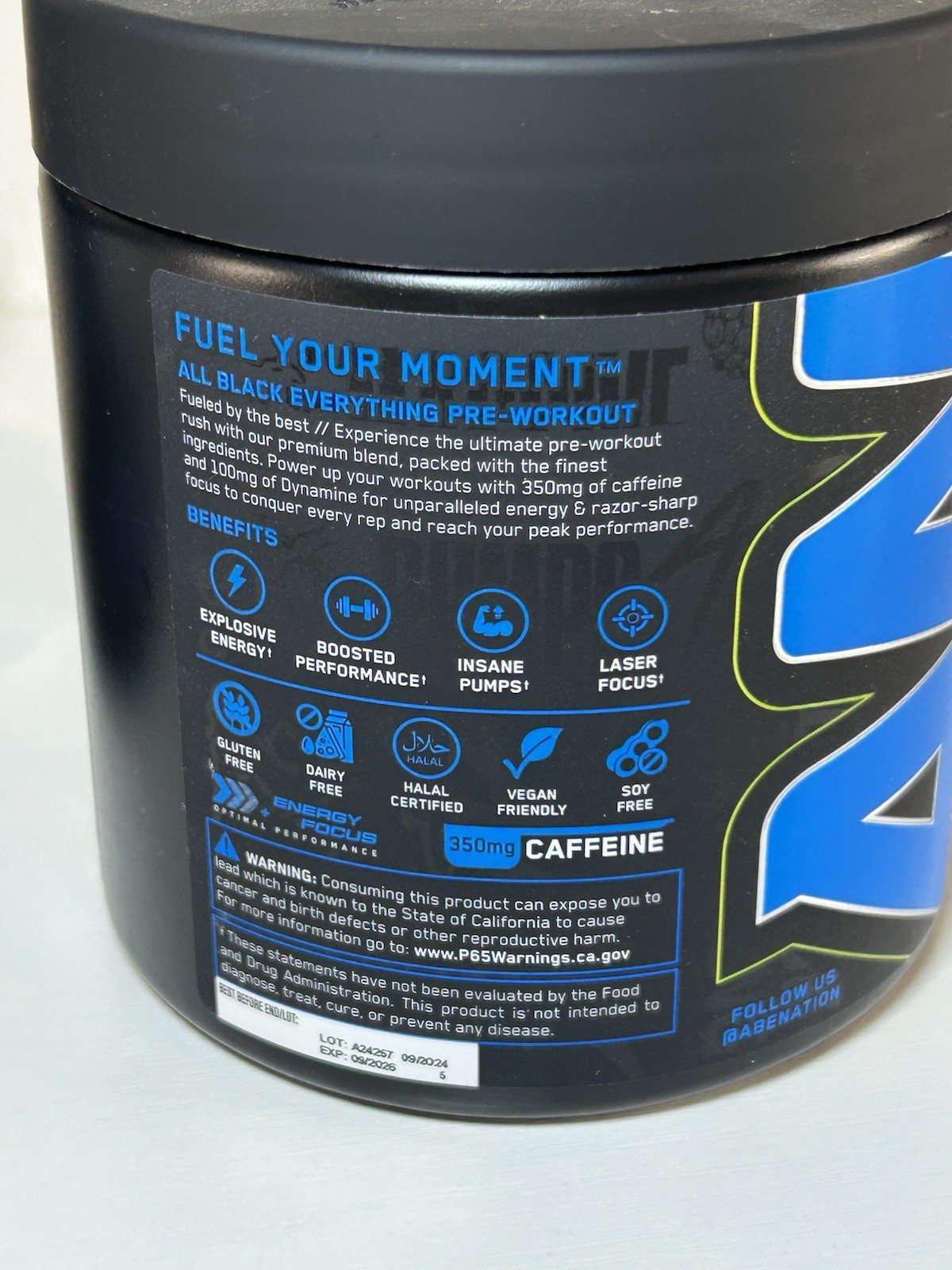 Abe All Black Everything Pre Workout Blue Raspberry 13.75oz Exp:9/2026 New 2 Tub