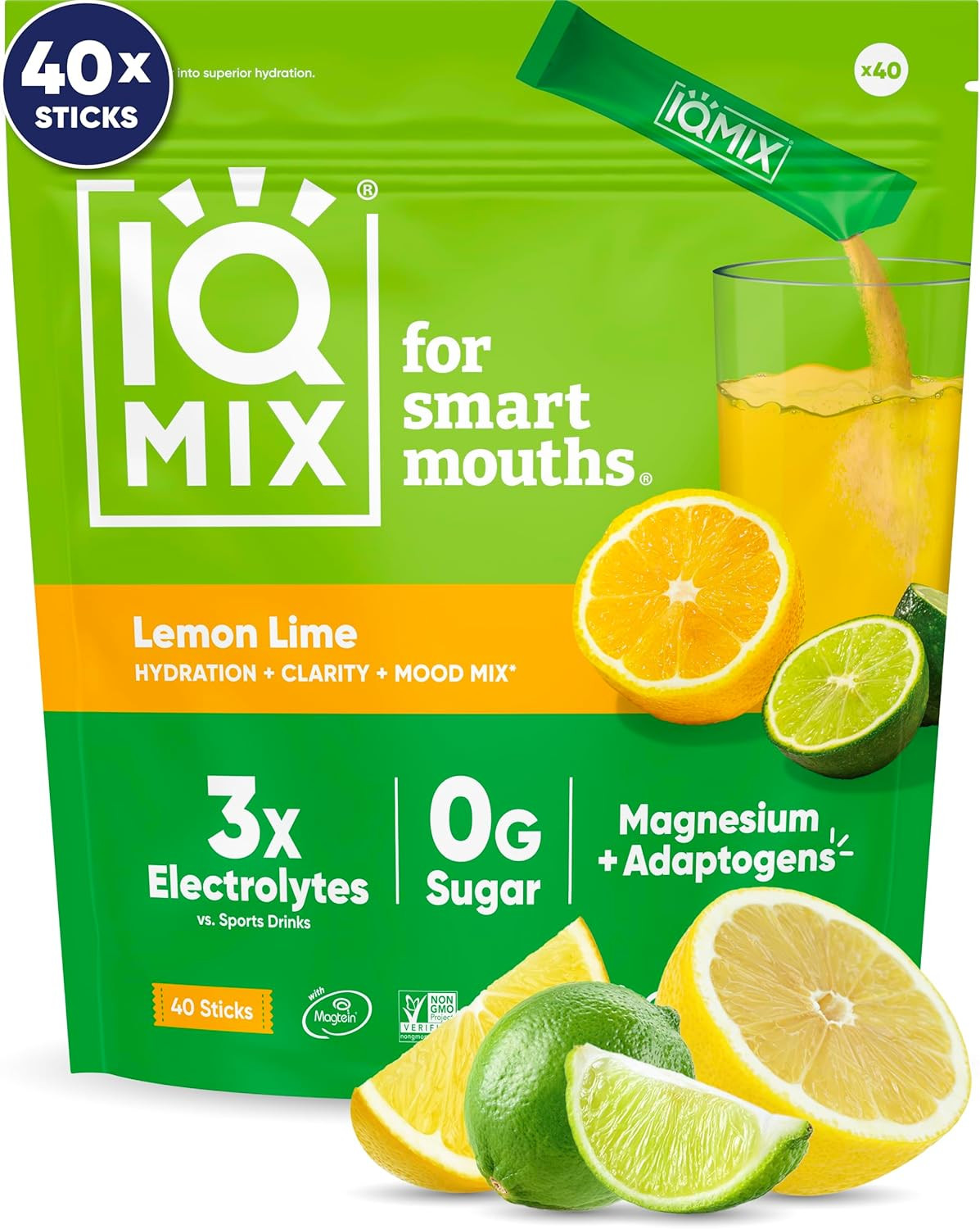 IQMIX Hydration Electrolyte Powder, Lemon Lime Sugar-Free Drink Mix, 40 Count