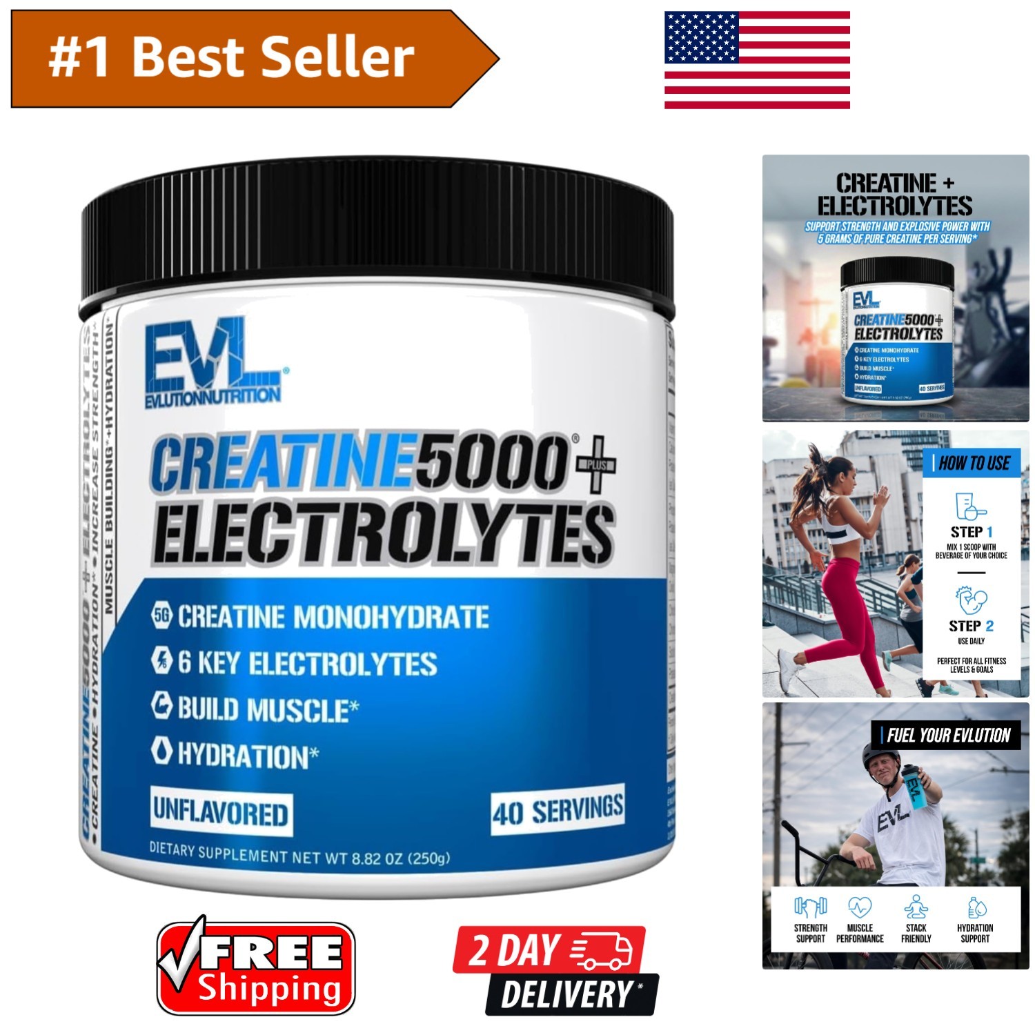 Unflavored Creatine 5000 Powder with Electrolytes | Boosts Hydration & Recovery