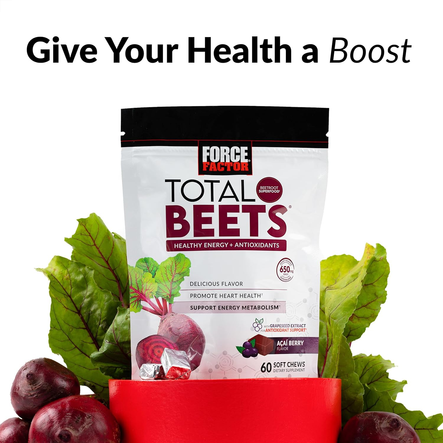 Total Beets Soft Chews with Beetroot, Nitrates, L-Citrulline, Grapeseed Extra…