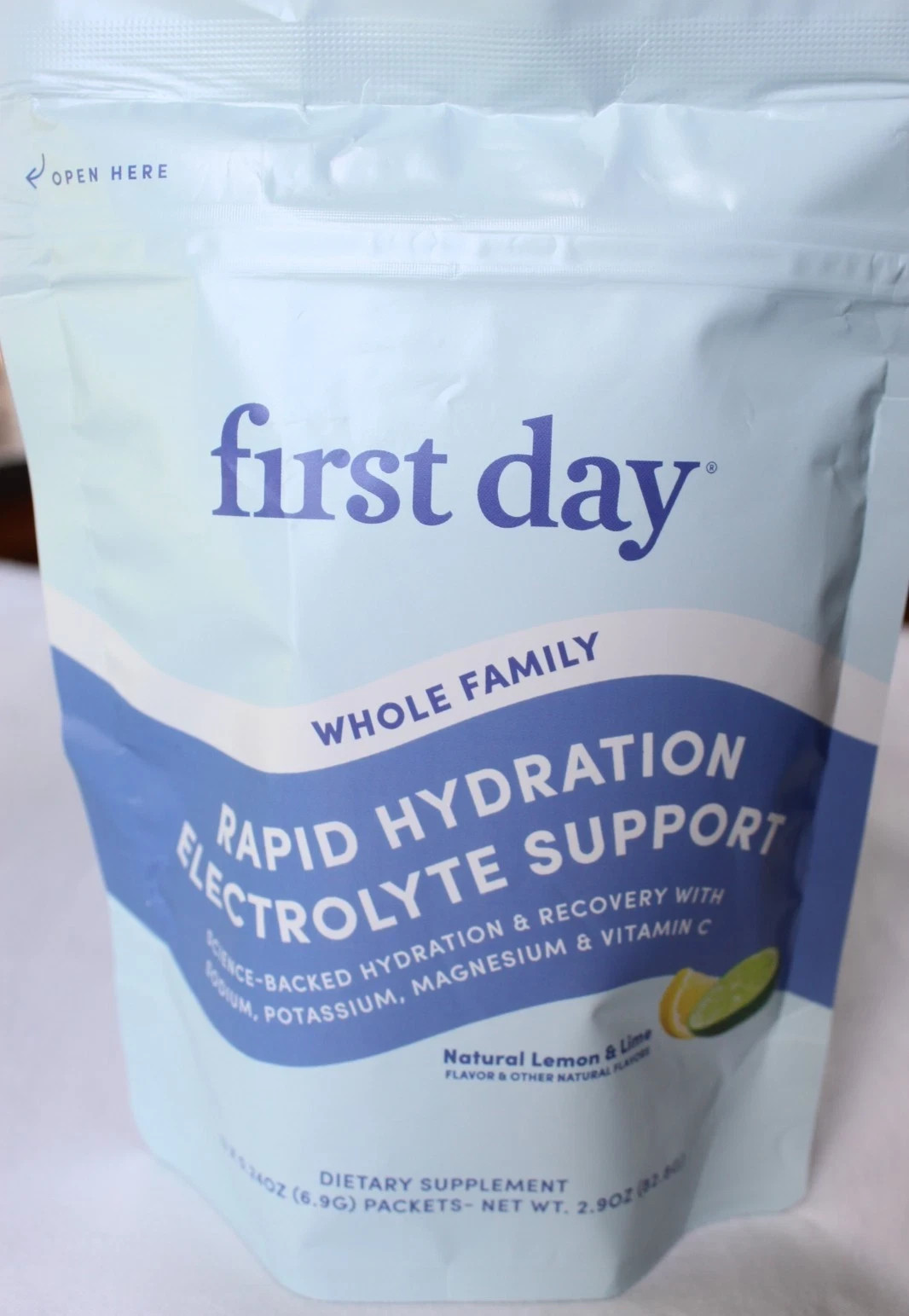 first day Rapid Hydration Electrolyte Powder Lemon/Lime 12 Packets GF
