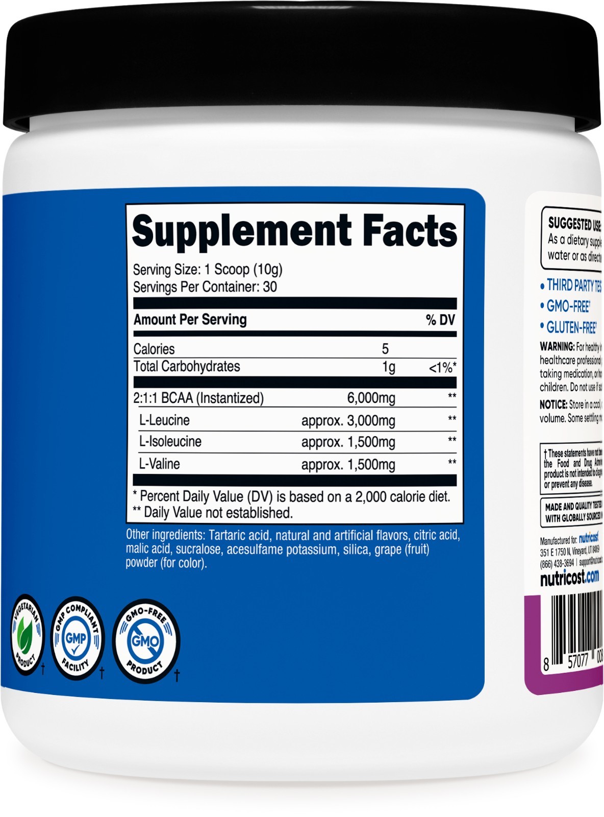 Nutricost BCAA 2:1:1 Powder (Grape) 30 Servings – 6G Per Serving