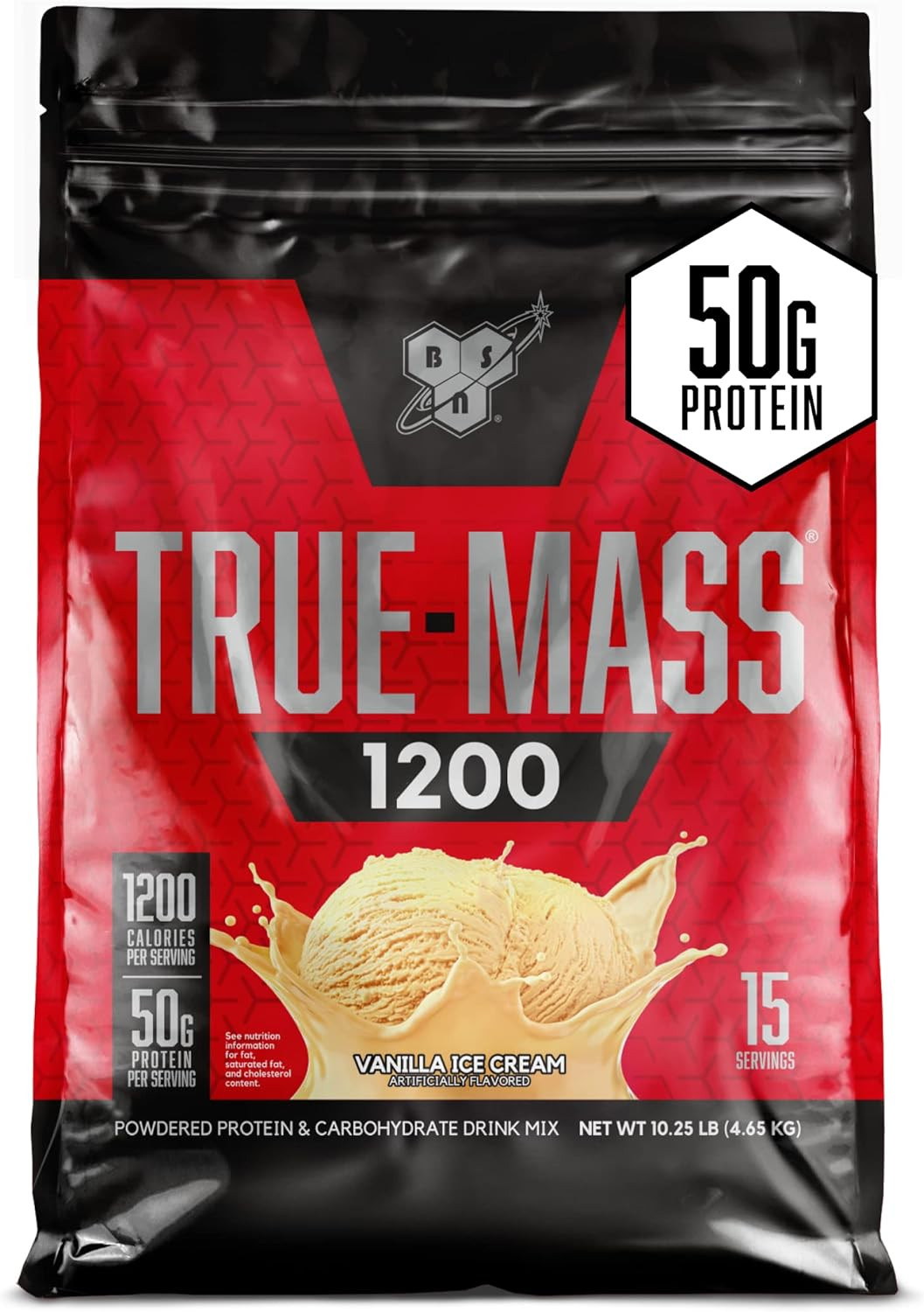 True-Mass Weight Gainer, 4:1 Ratio, Vanilla Ice Cream, 15 Servings | Muscle Mass