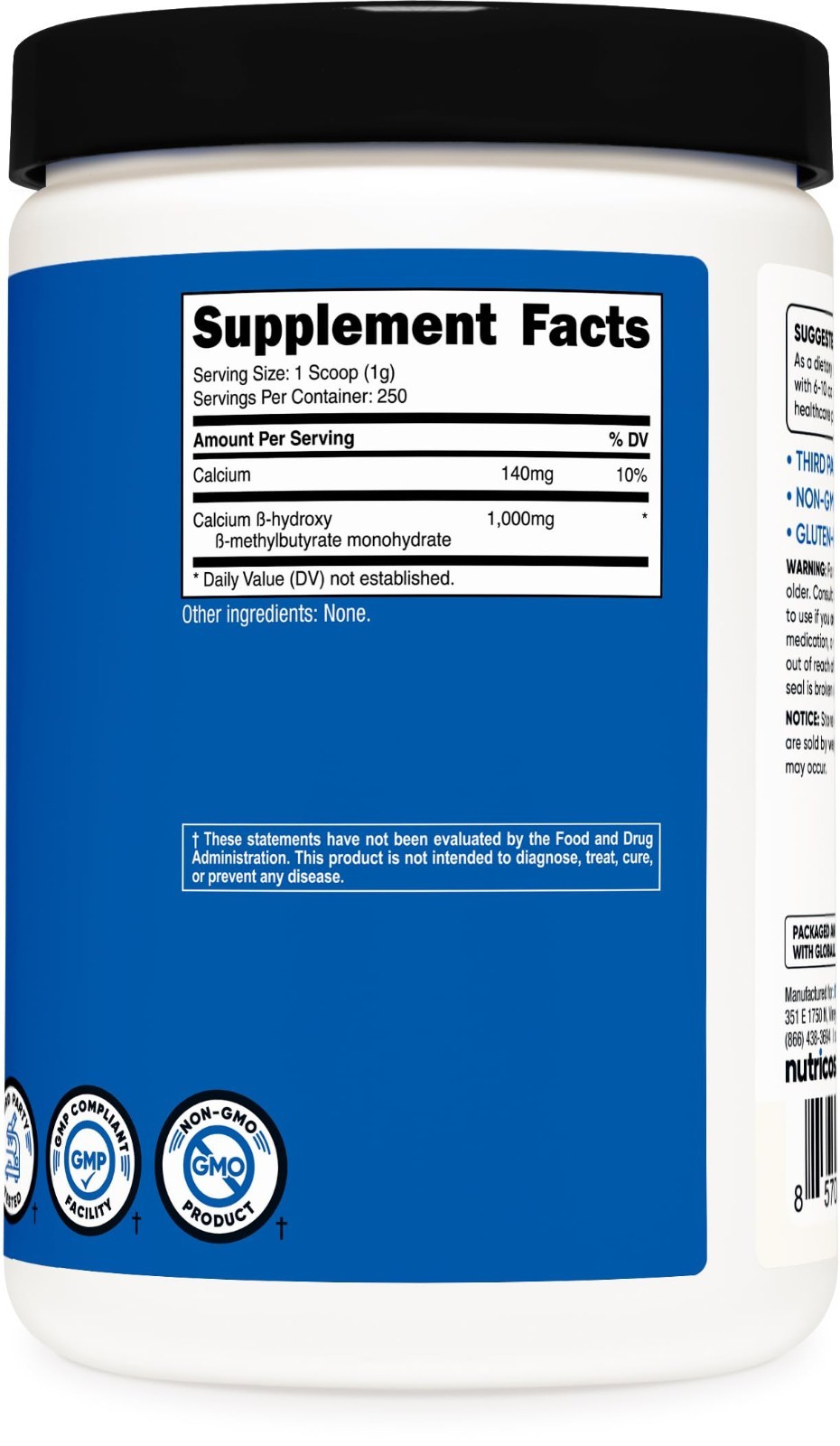 HMB Powder 250g | Beta-Hydroxy Beta-Methylbutyrate | Gluten Free, Non-GMO Supple