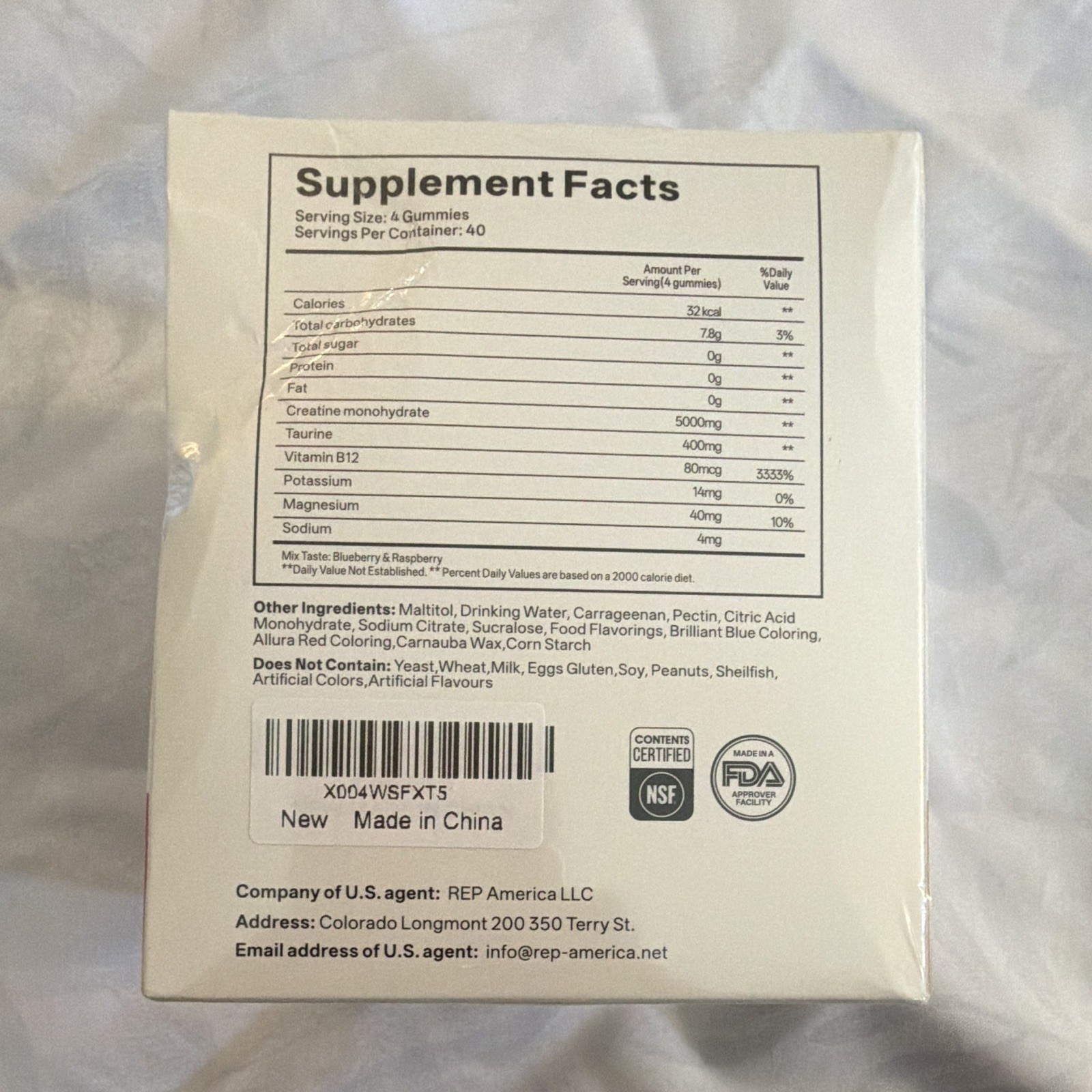 Gabe Sunnybears Creatine Monohydrate Gummies 5000mg 160 Ct 0g Sugar, Blueberry