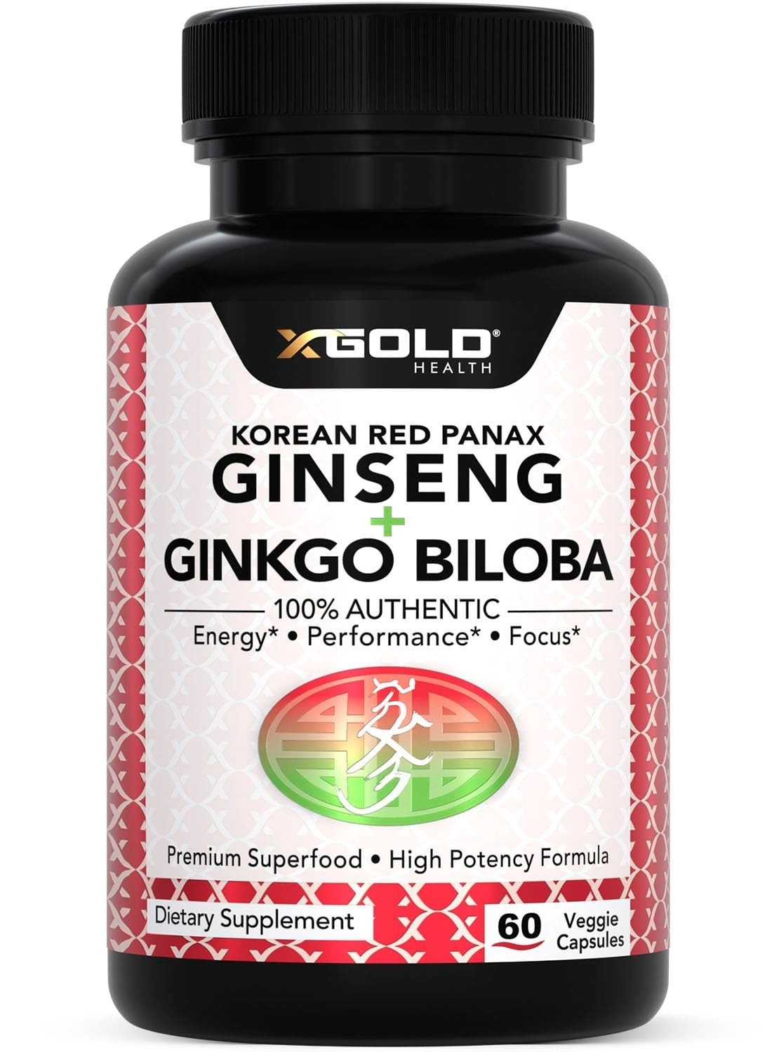 X Gold Health Korean Red Panax Ginseng 1200mg + Ginkgo Biloba 120 Capsules