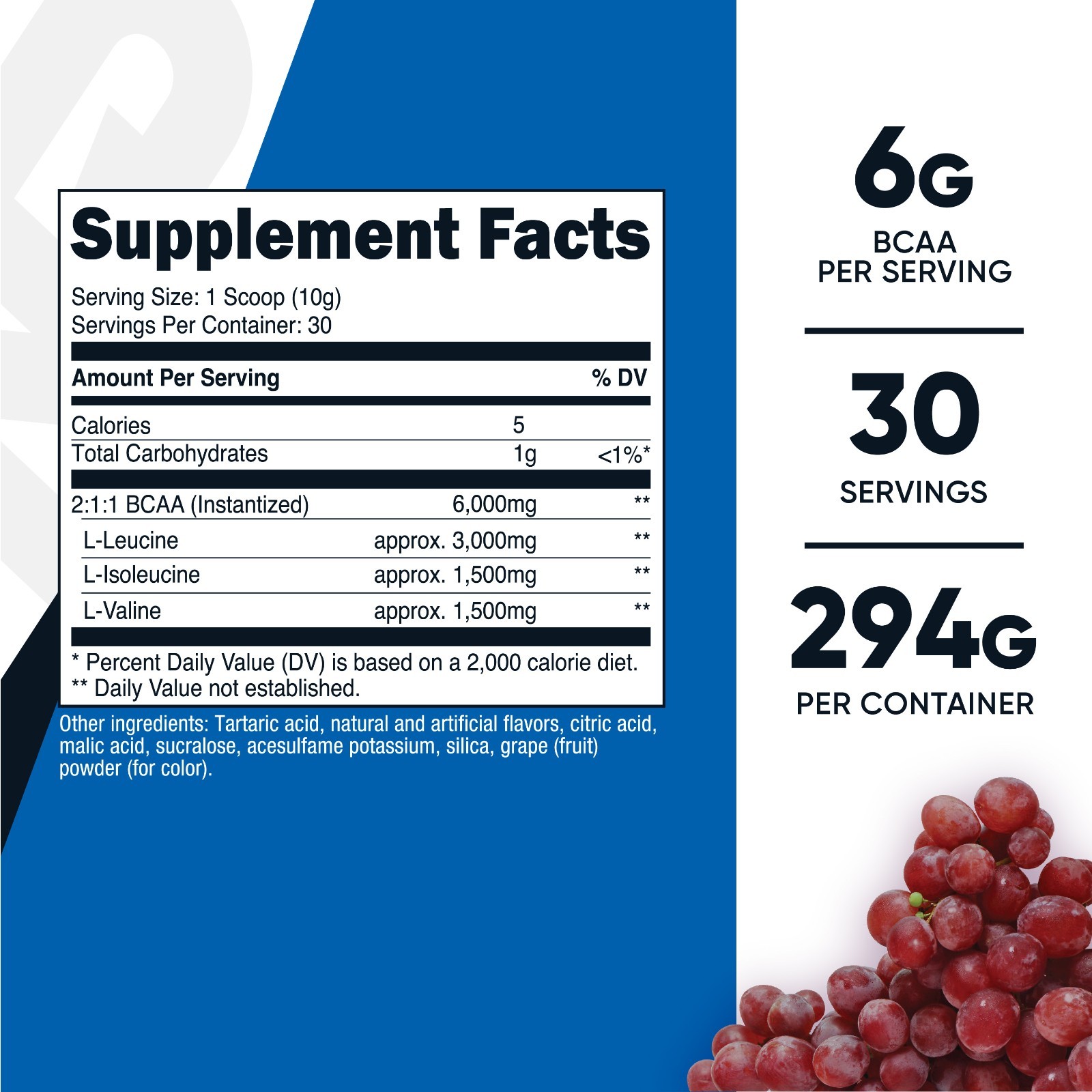 Nutricost BCAA 2:1:1 Powder (Grape) 30 Servings – 6G Per Serving