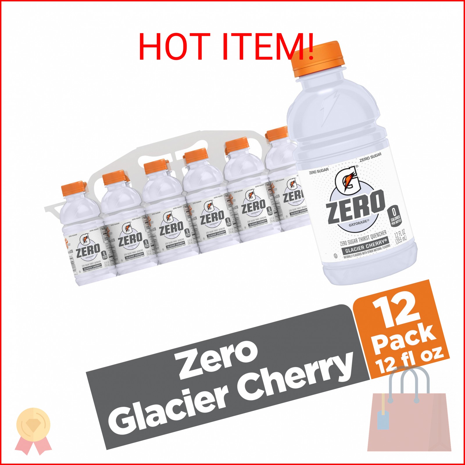Gatorade G Zero Thirst Quencher, Glacier Cherry, 12 Ounce Bottles, 12 Count